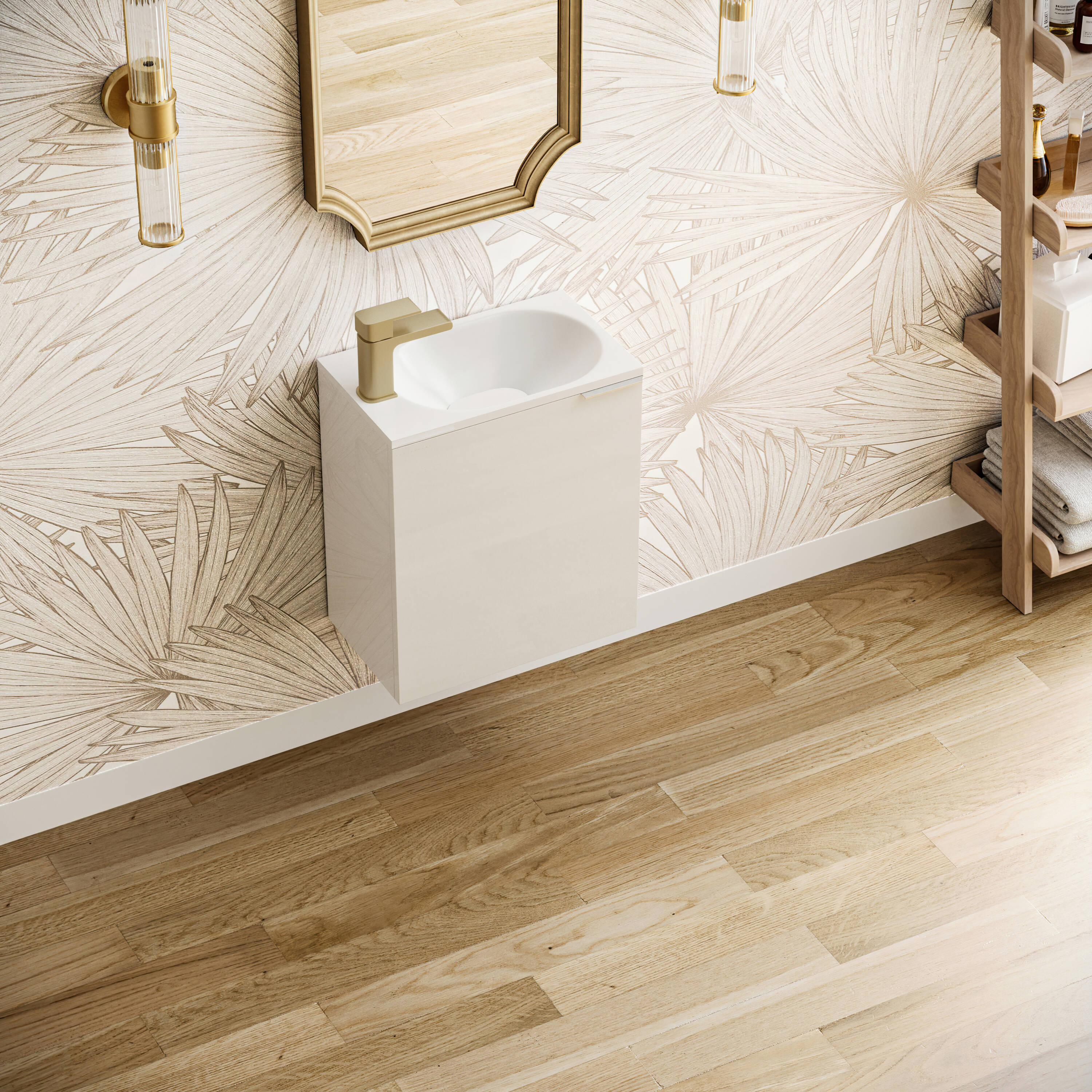 Sleek 20" Glossy White Wall-Mounted Modern Vanity with Integrated Sink