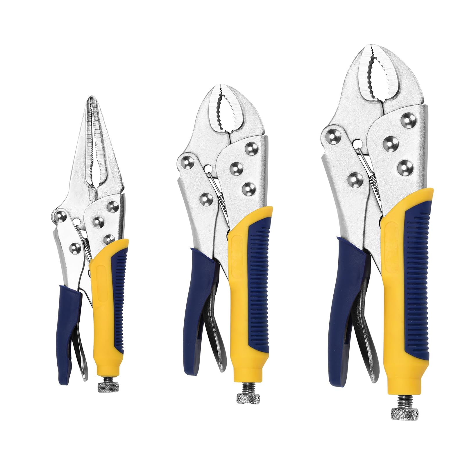 Ahfiwaso 3 Piece Pliers Set 7 Inch Curved 6 and a Half Inch Straight 8 Inch Curved V Jaw Locking Pliers Blue Yellow durable home and garden #LAH0818Q466