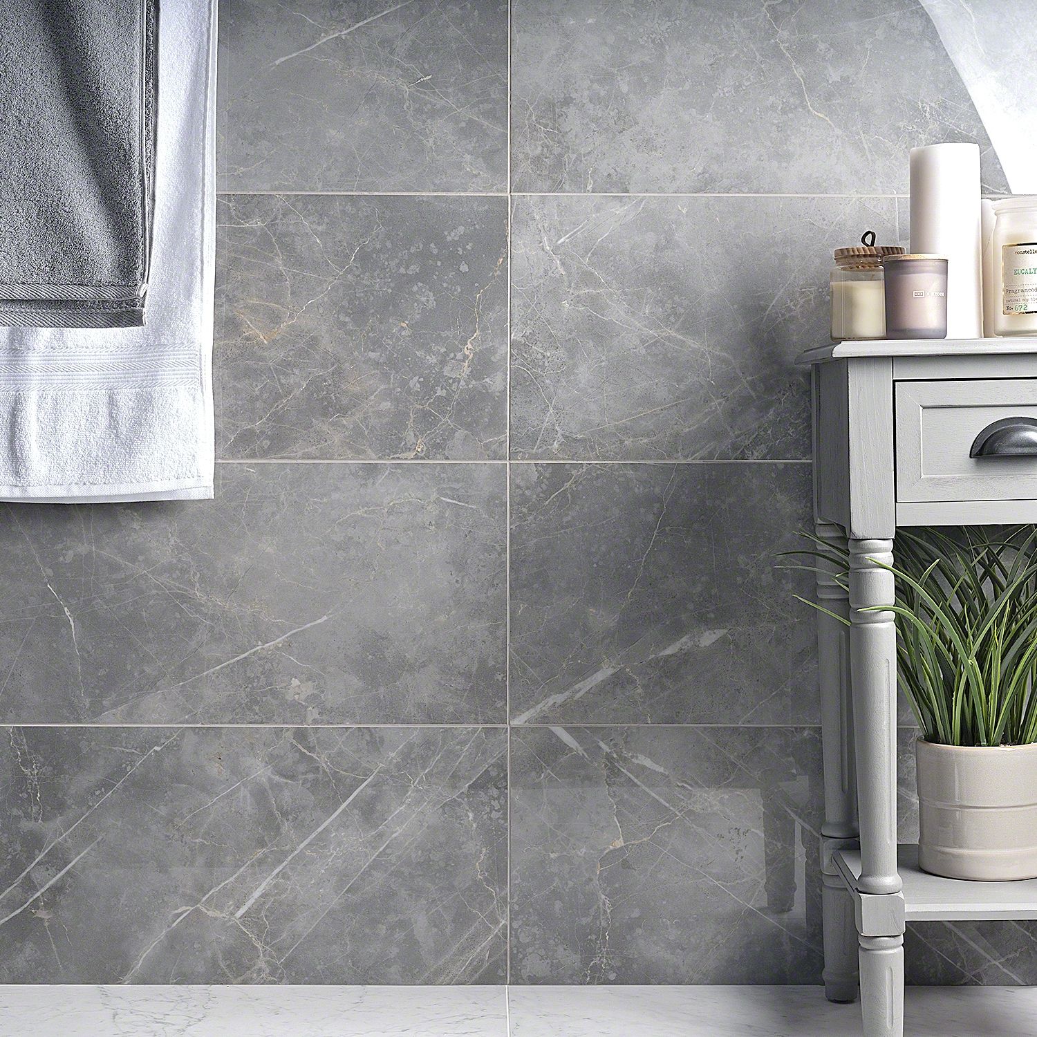 Grace Polished Gray Porcelain Marble Look Large Format Tile
