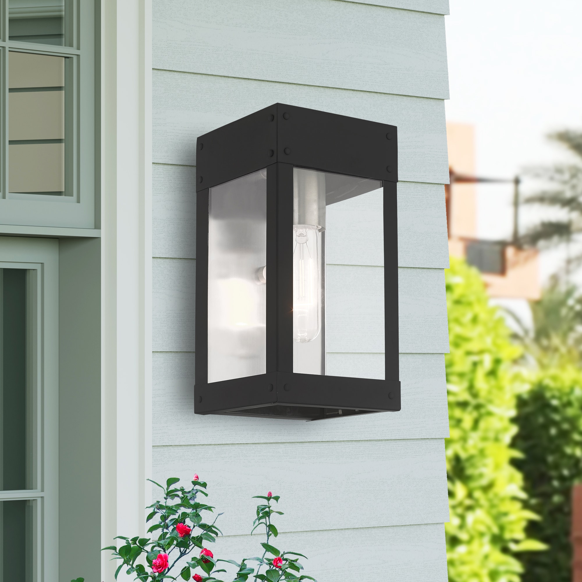 Scandinavian Gray Nickel Outdoor Wall Lantern with Clear Glass