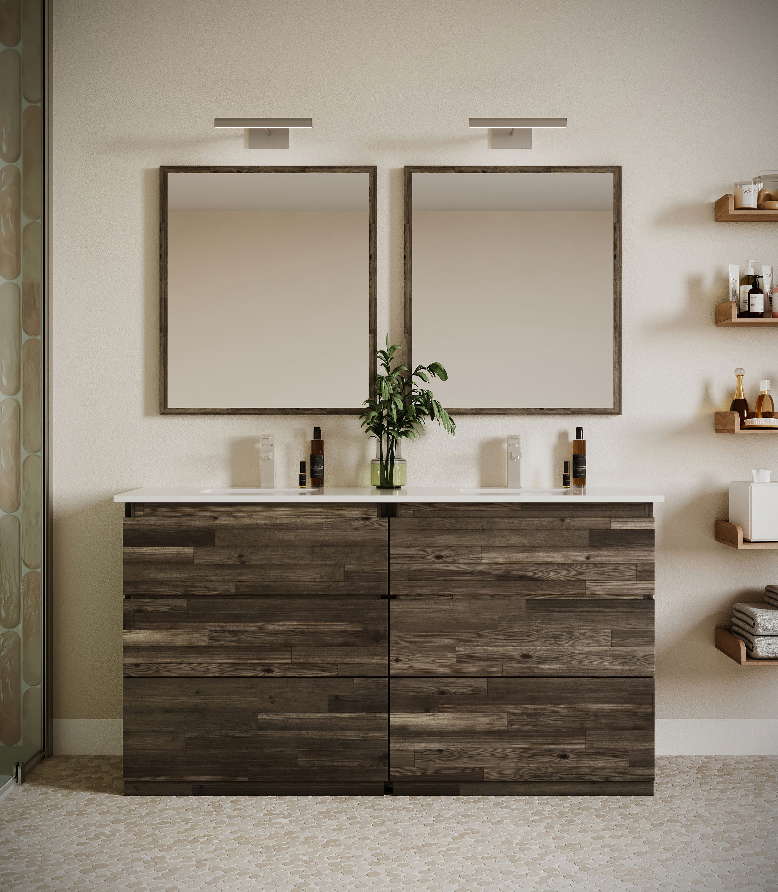 Fresca FVN31-3030ACA-FC Formosa 60-in Acacia Wood Undermount Double sink Bathroom Vanity with White Quartz Top (Mirror Included)
