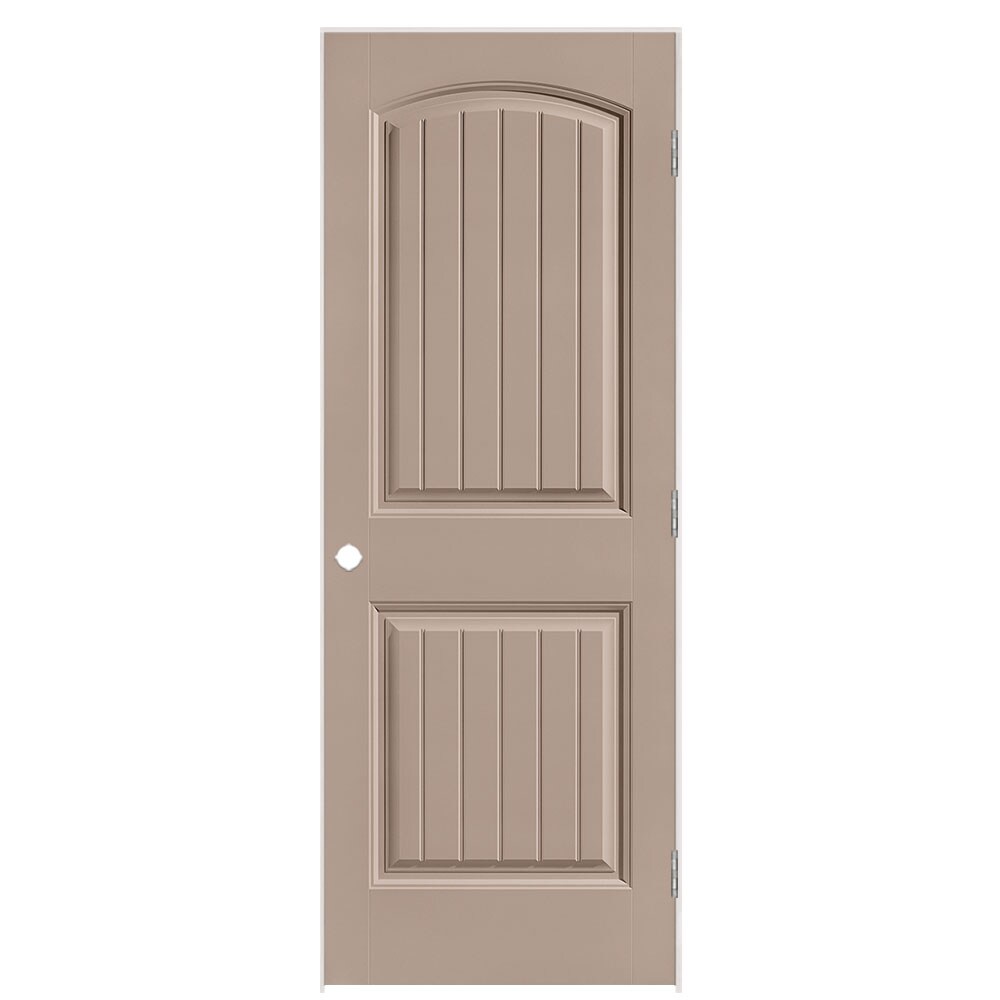 Masonite 1443771 30-in x 80-in Sandpiper Solid core 2-panel round top plank Left hand Smooth Prefinished Molded composite Flat Jamb Single Prehung Interior Door