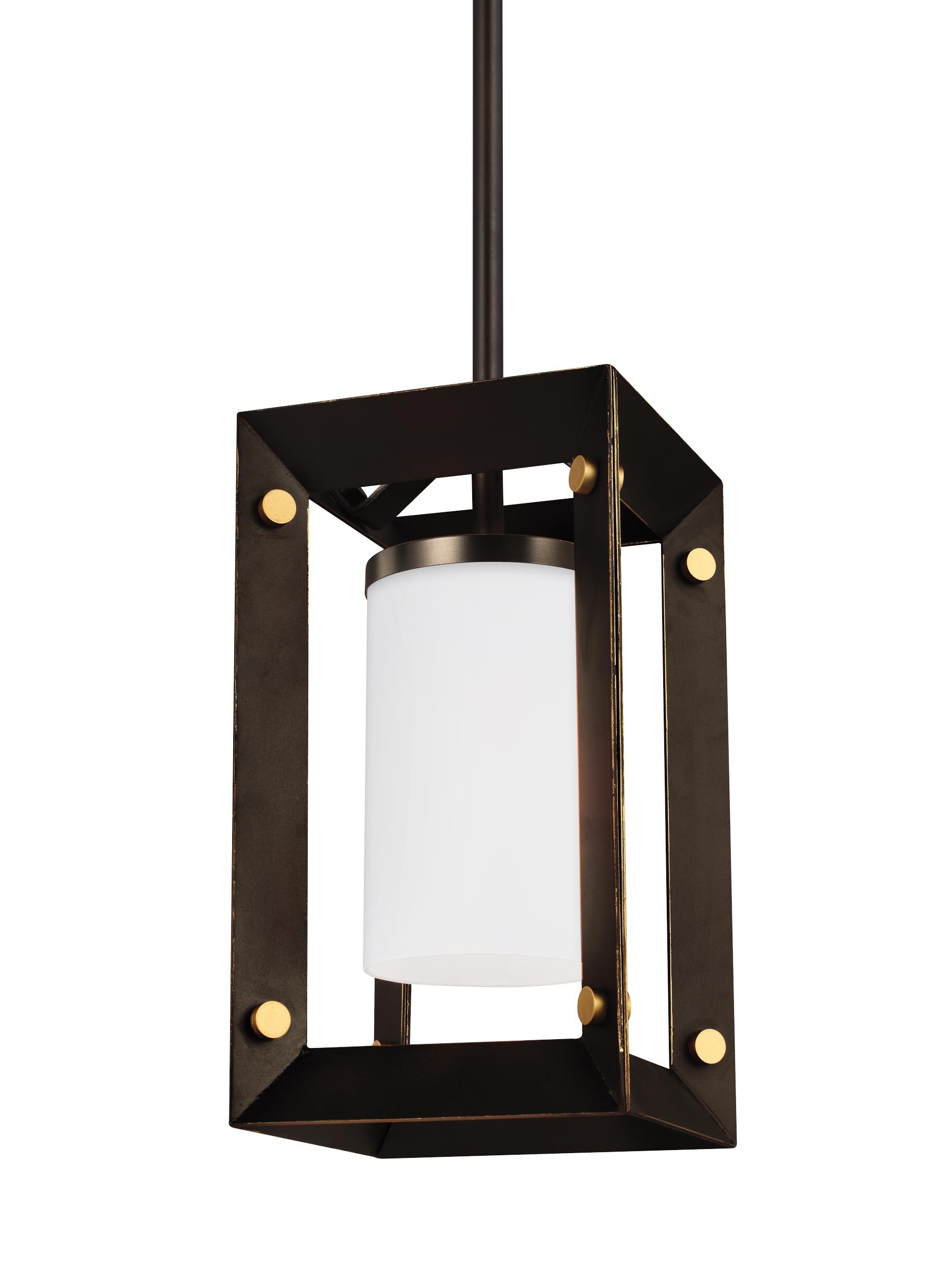 Sea Gull Lighting Chatauqua Antique Bronze Modern/Contemporary White Glass Cylinder Kitchen Island Light