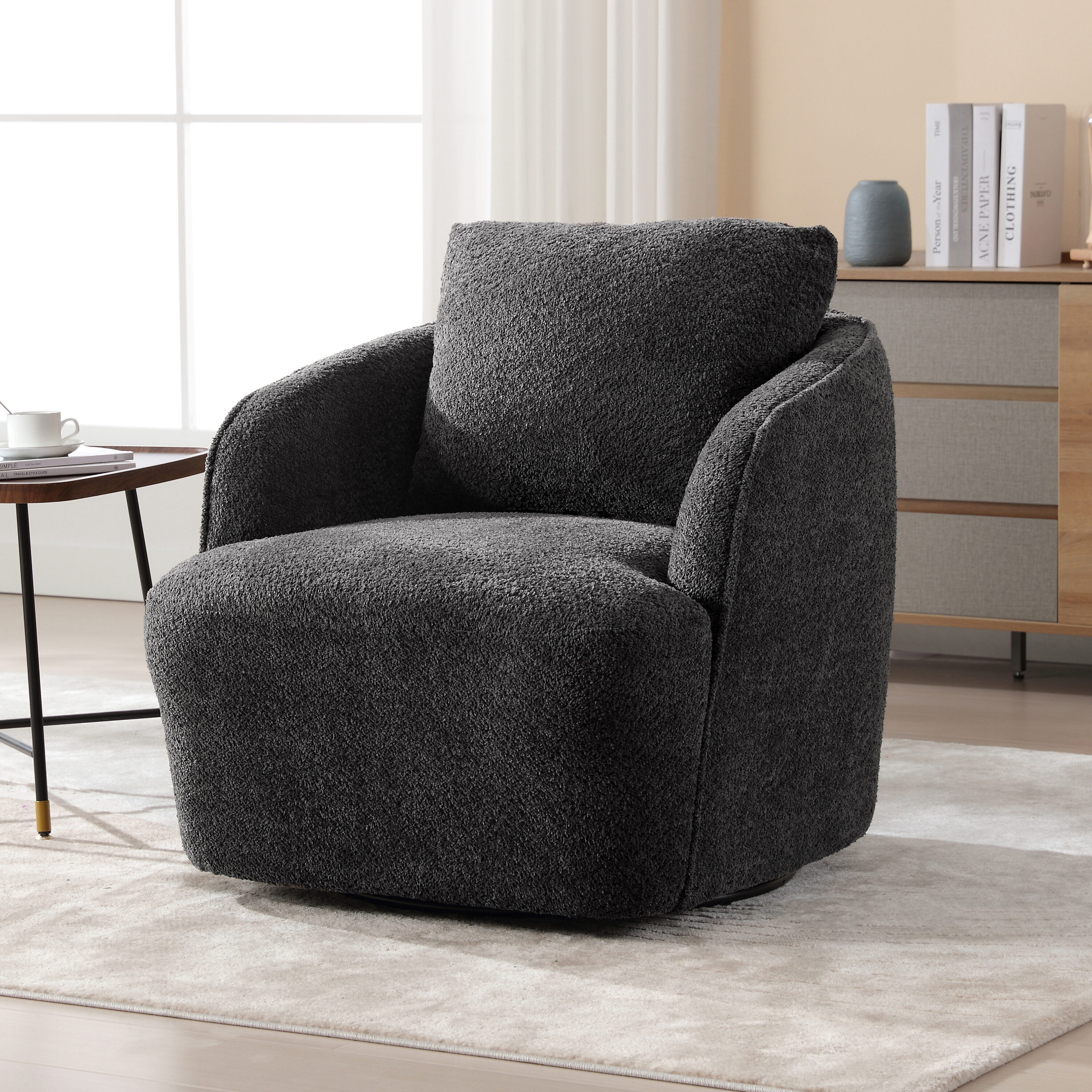 Hrinhom - 30.3-in W Modern CHARCOAL Swivel Accent Armchair