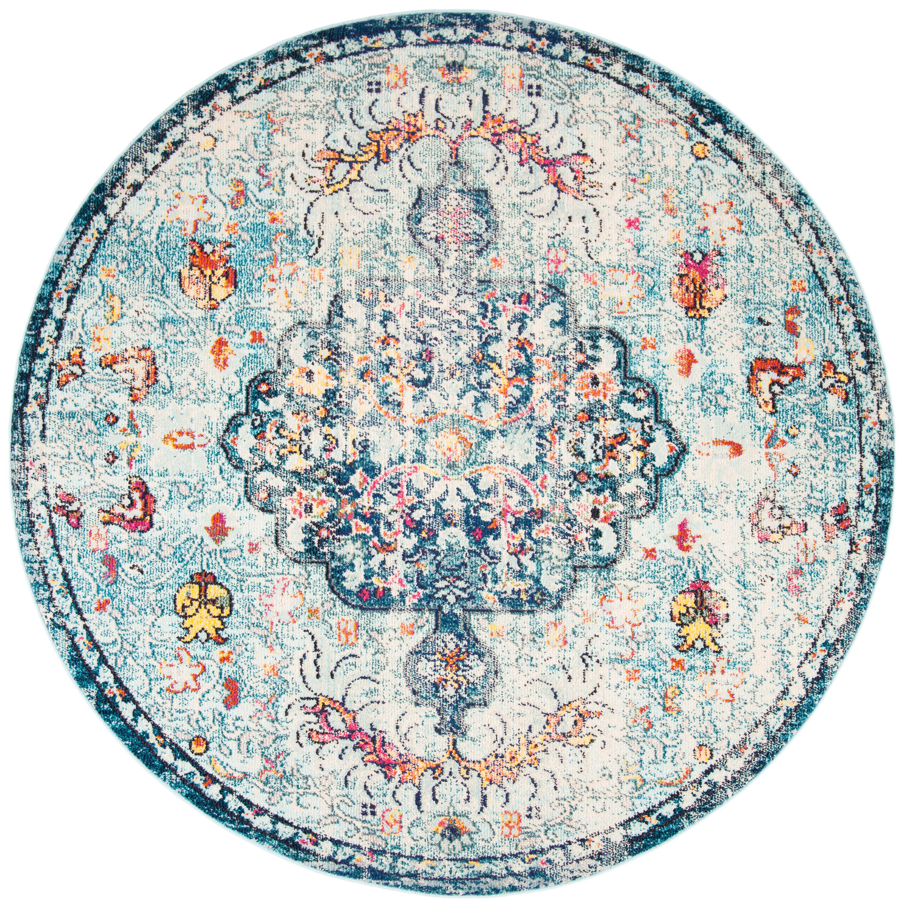 Safavieh MAD447K-8R Madison 8 x 8 (ft) Loomed Polypropylene Navy/Light Blue Round Indoor Distressed/Overdyed Vintage Area rug
