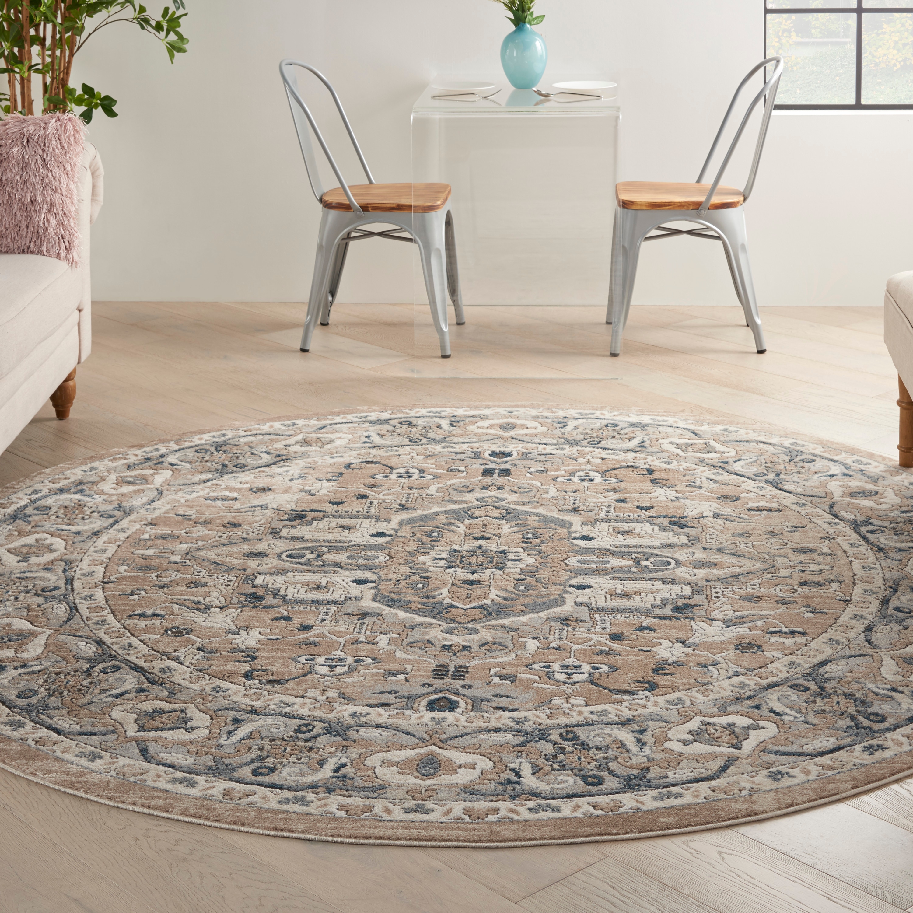 Nourison Concerto 8 X 8 (ft) Beige Grey Round Indoor Medallion Area Rug 