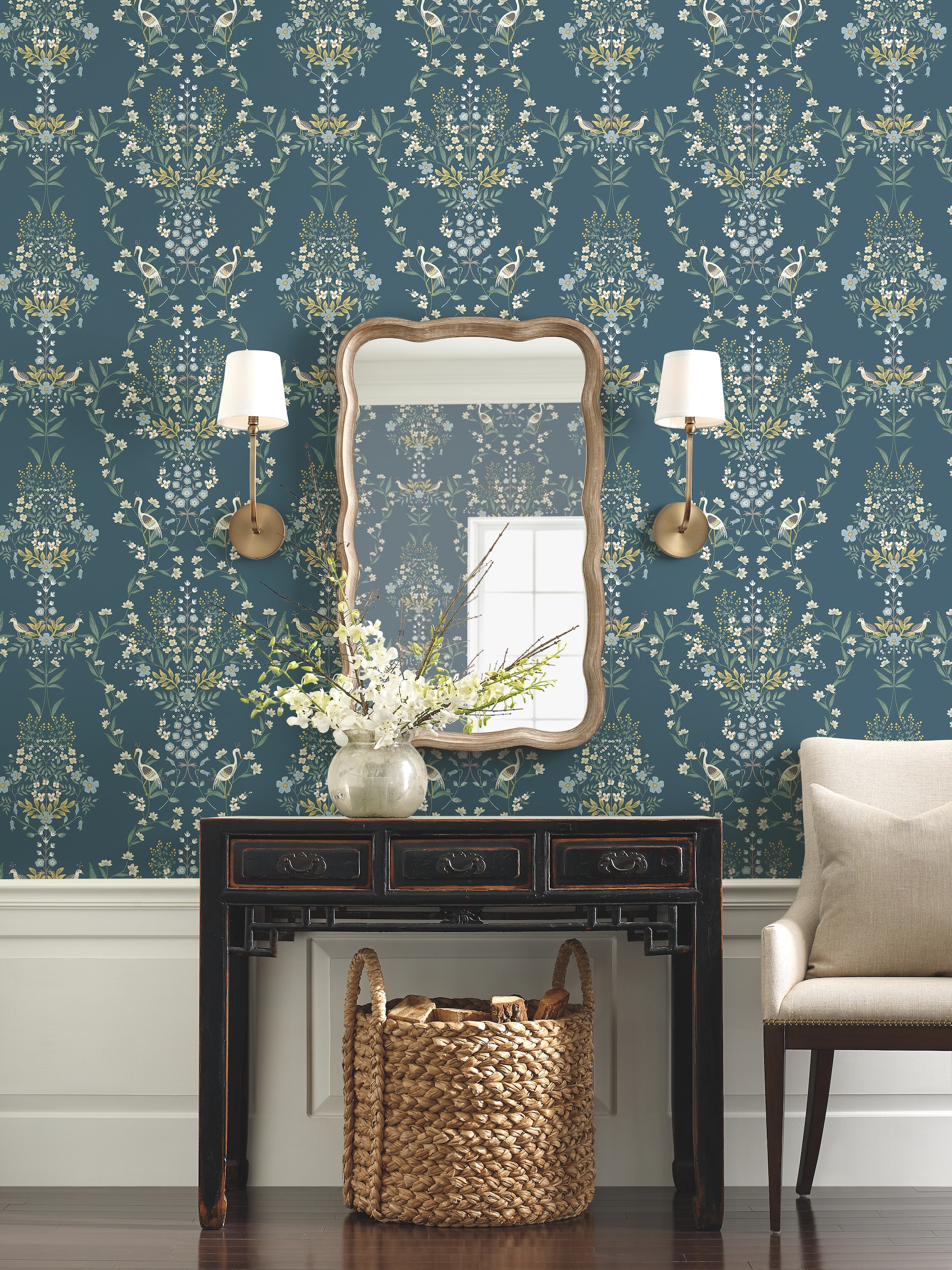Rifle Paper RP7331 60.8-Sq. Feet Blue Paper Animals Unpasted Wallpaper