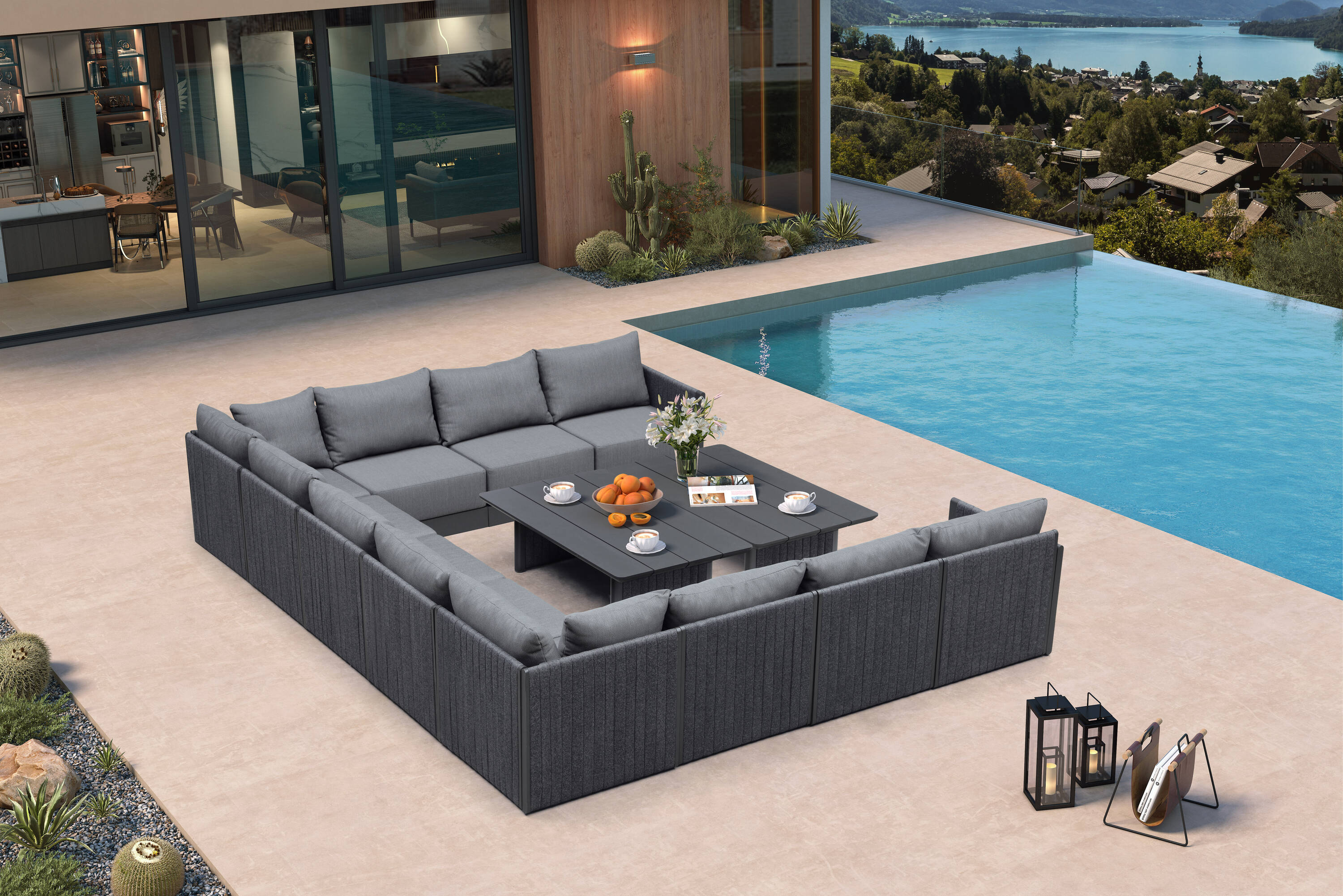 PURPLE LEAF LS04-STRN-GYUX-11+2 13 pieces Patio Conversation Sets 13 -Piece Woven 4 Patio Sofa Conversation Set with Gray Cushions