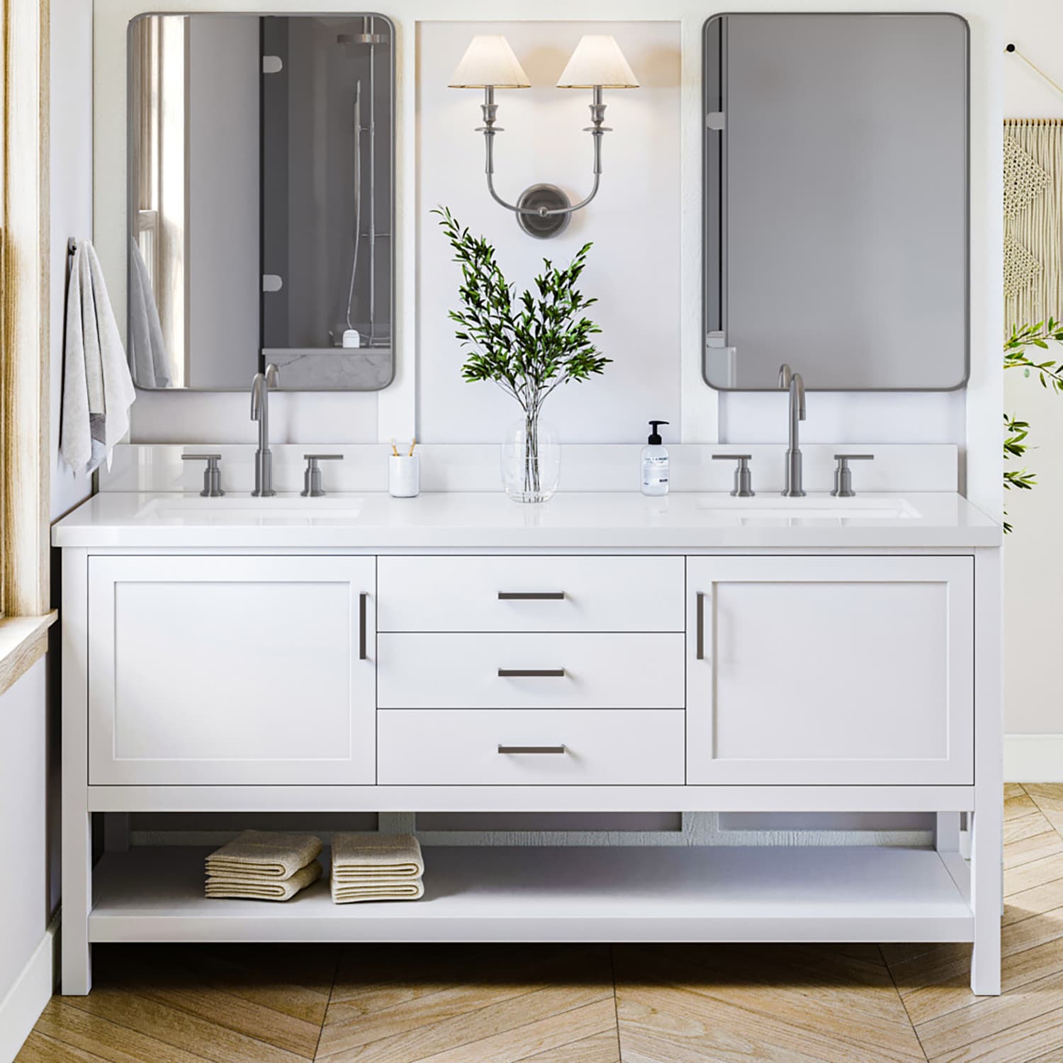 ARIEL R073DWQRVOWHT Bayhill 73-in White Undermount Double sink Bathroom Vanity with Pure White Quartz Quartz Top