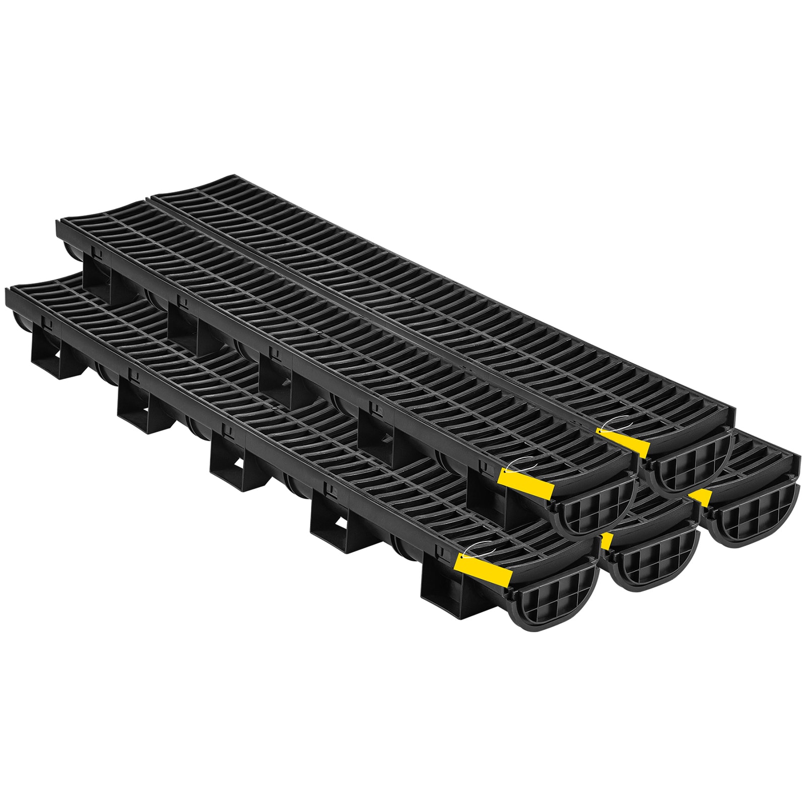 SVOPES Trench Drain System. 5.7x3.1-Inch HDPE Channel Drain with Plastic Grate. Black Drainage Solution. 5-Pack for Garden and Driveway. Includes 5 End Caps #SVOPESPSLGM1001050V0