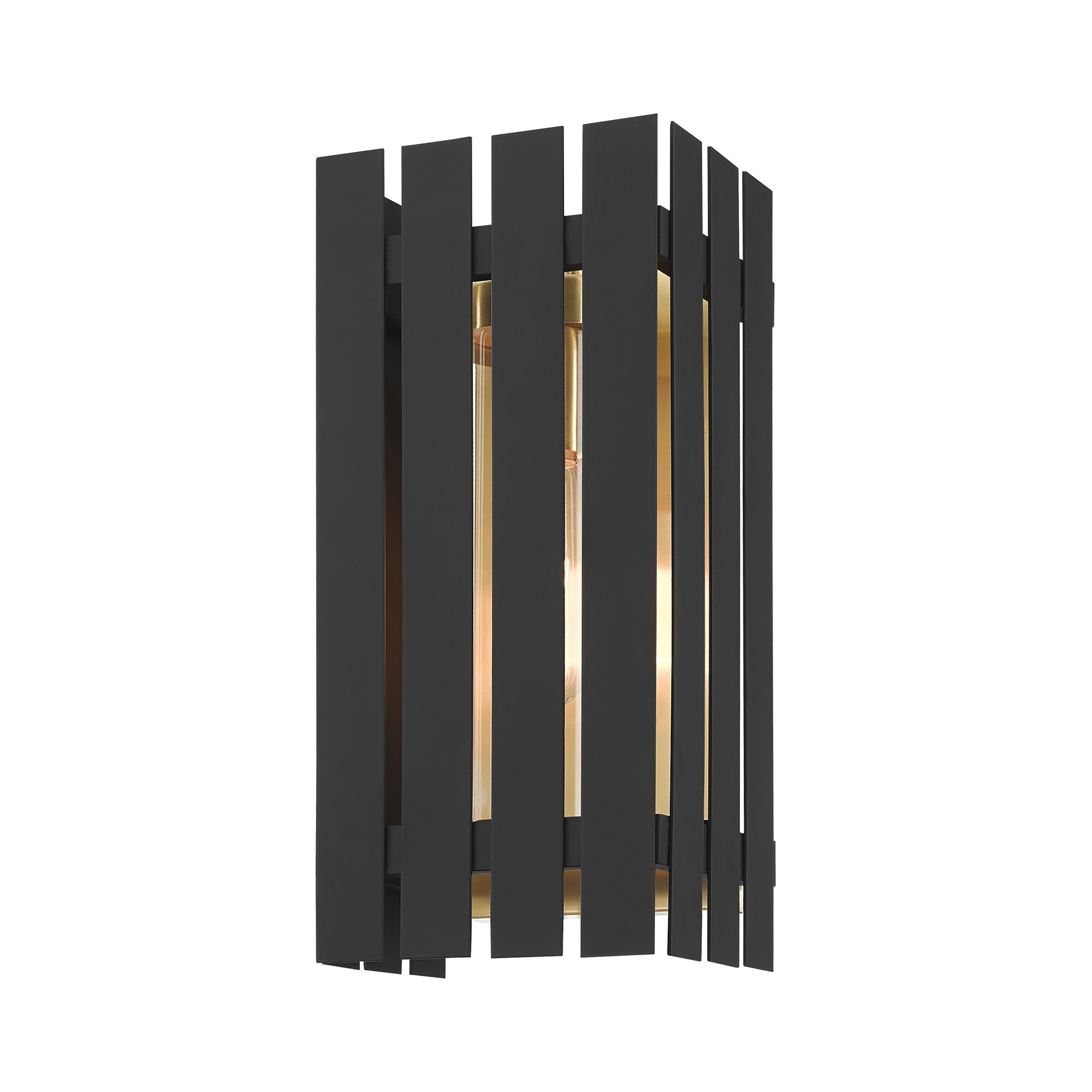 Black and Satin Brass Dimmable Outdoor Wall Lantern with Clear Glass