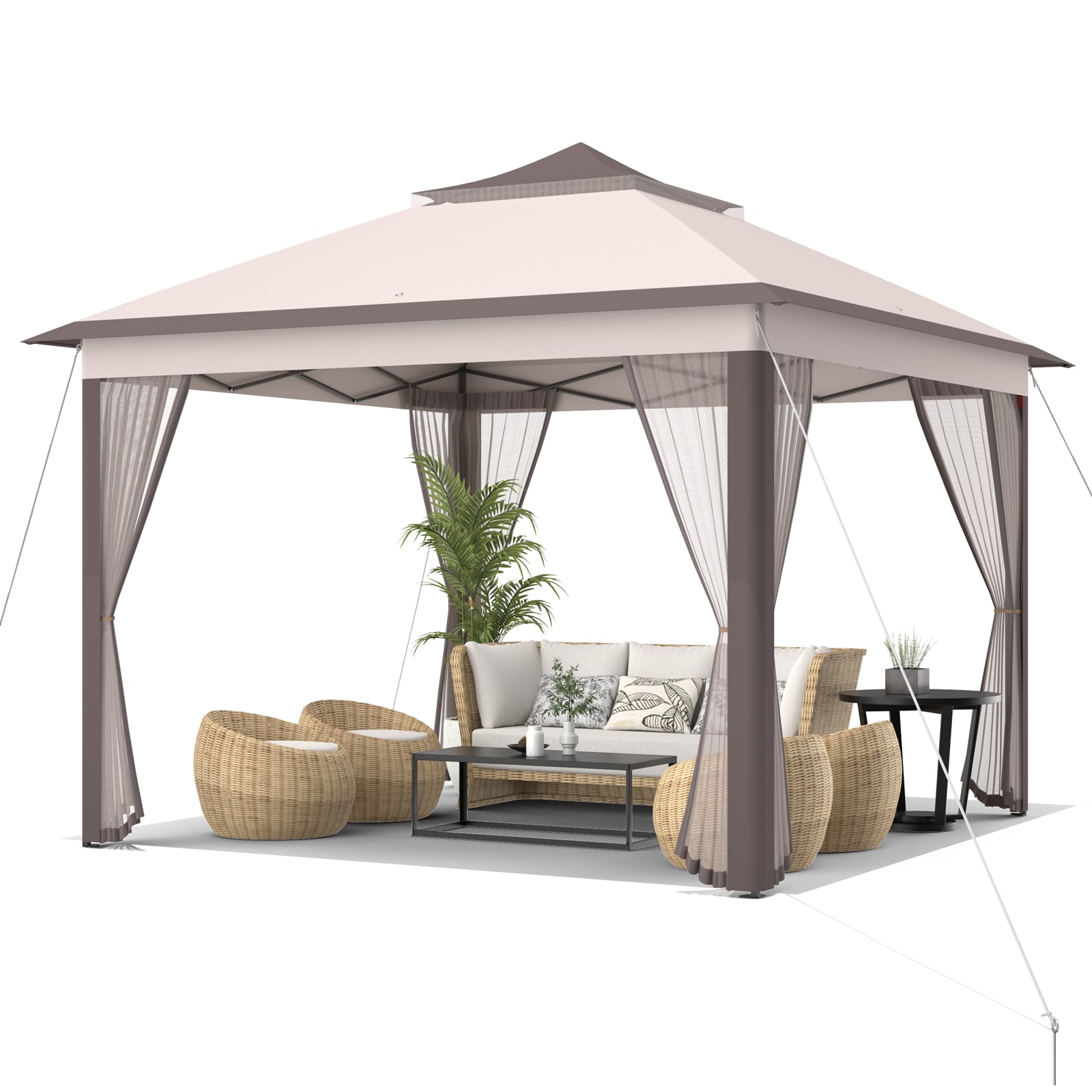 Clihome DP-93CH107W 11-ft x 11-ft Beige Square Pop-up Soft top Roof (Screen Included)