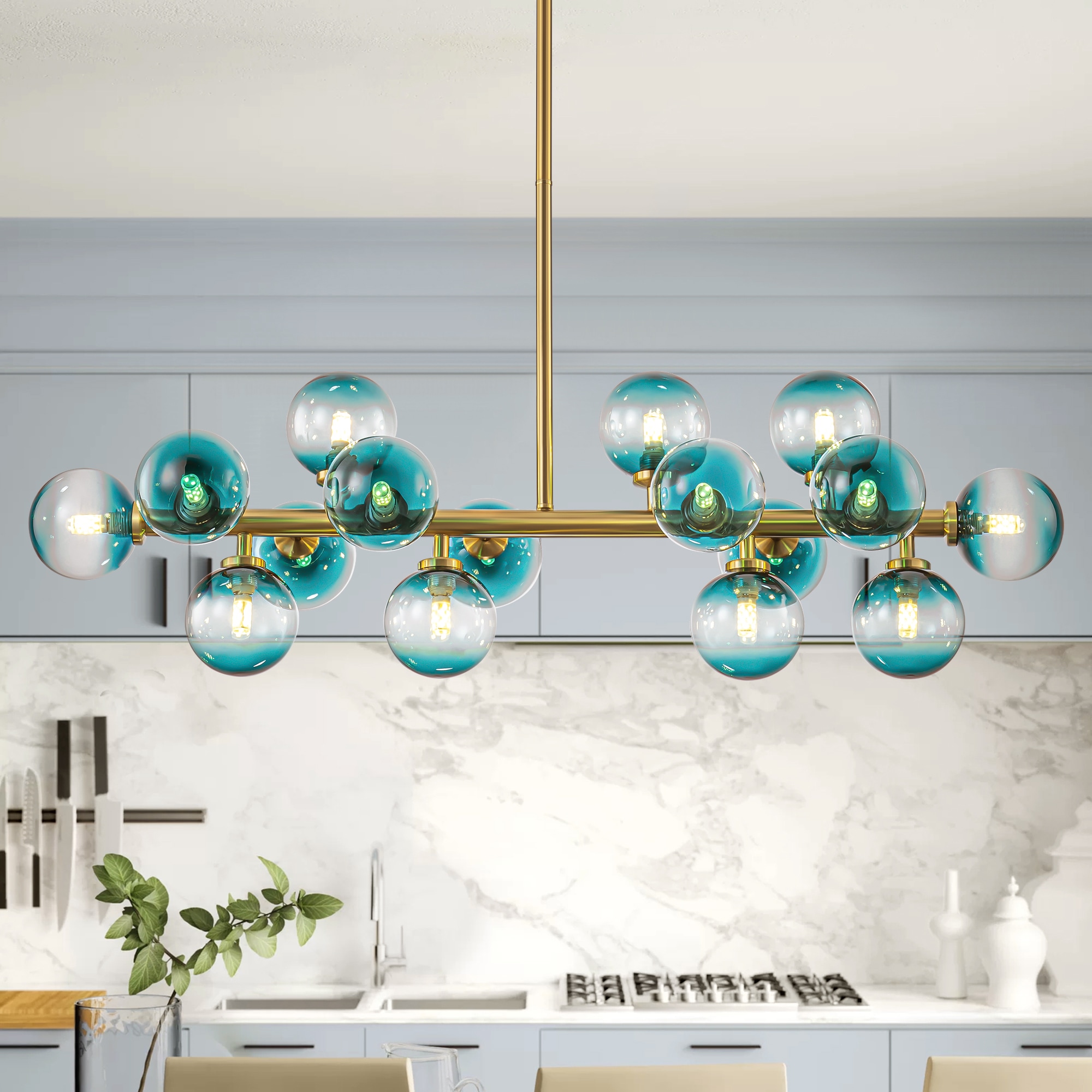 Rennnsan CL810154168 Kaitlyn 16 -Light Brushed Gold Mid-century For Use in Bedrooms, Dining Rooms, Foyers, Kitchens, Living Rooms Chandelier