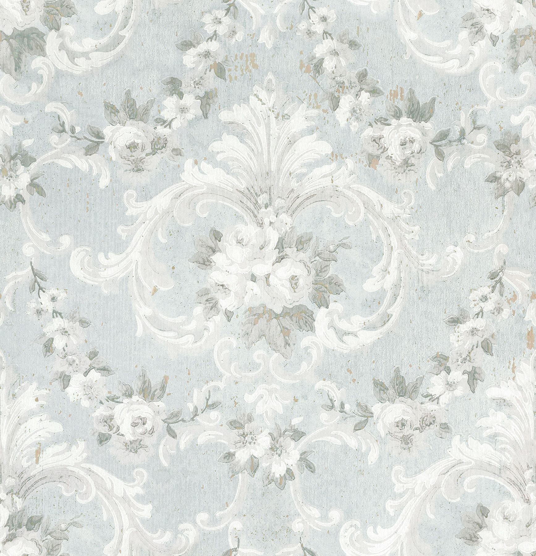 A-Street Prints AST4066 Zio and Sons 56.4-Sq. Feet Blue Non-woven Damask Unpasted Wallpaper