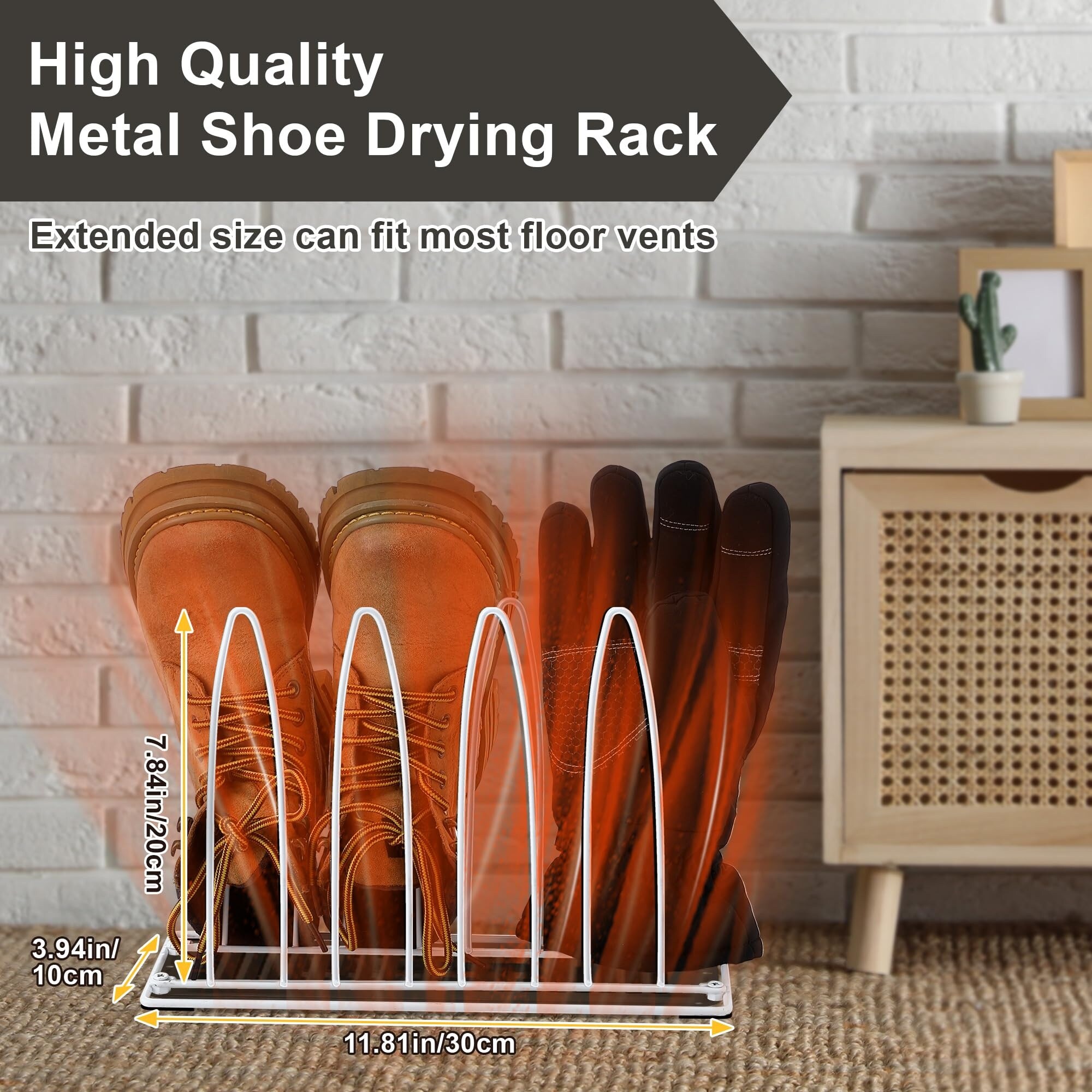 Etokfoks  two pack white metal shoe drying racks for in dryer use with shoes boots and gloves sturdy construction for multi item drying