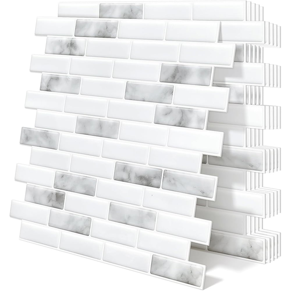 MaseiKar Peel and Stick Backsplash 10 Sheets 12x12-in 3D Self Adhesive Marble Wall Tile Thick Grey Vinyl for Kitchen and Bathroom
