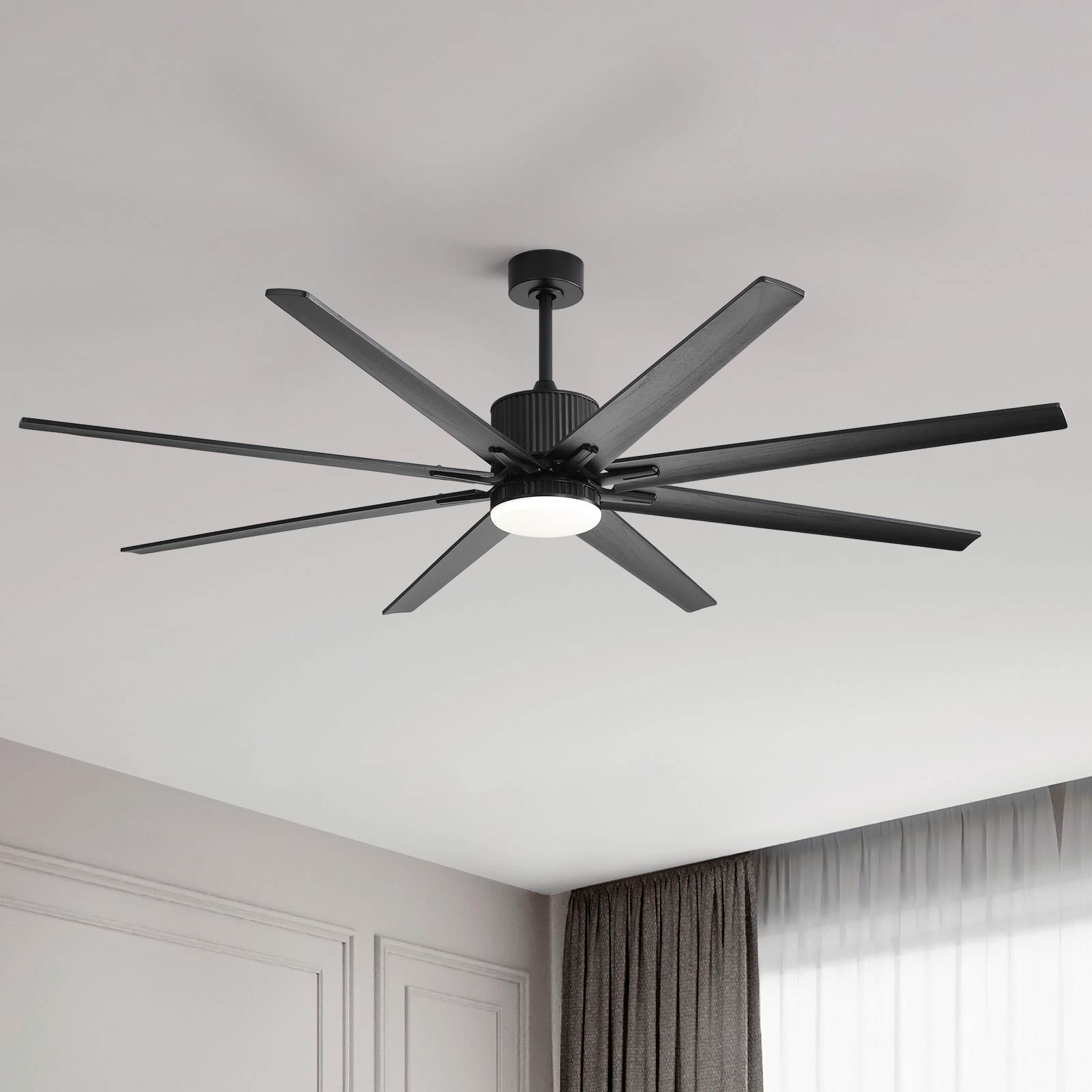 Sofucor L-76K001SMTY-BK-BK60 Ayris 76-in Integrated LED Outdoor Black with Black Blades Ceiling Fan With Light and Remote ( 8 -Blade )