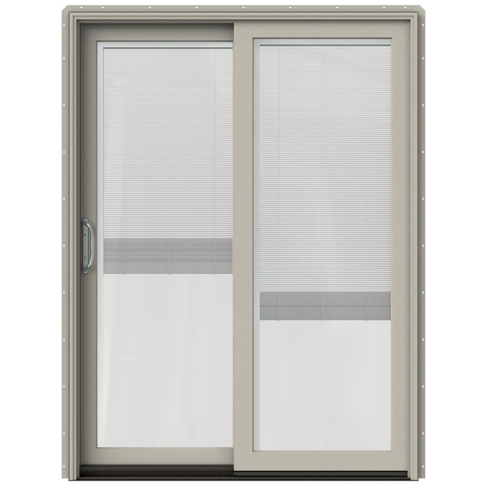 JELD-WEN LOWOLJW220100231 60-in x 80-in Tempered Blinds Between The Glass Desert Sand Clad-wood Sliding Left-Hand Sliding Double Patio Door Screen Included