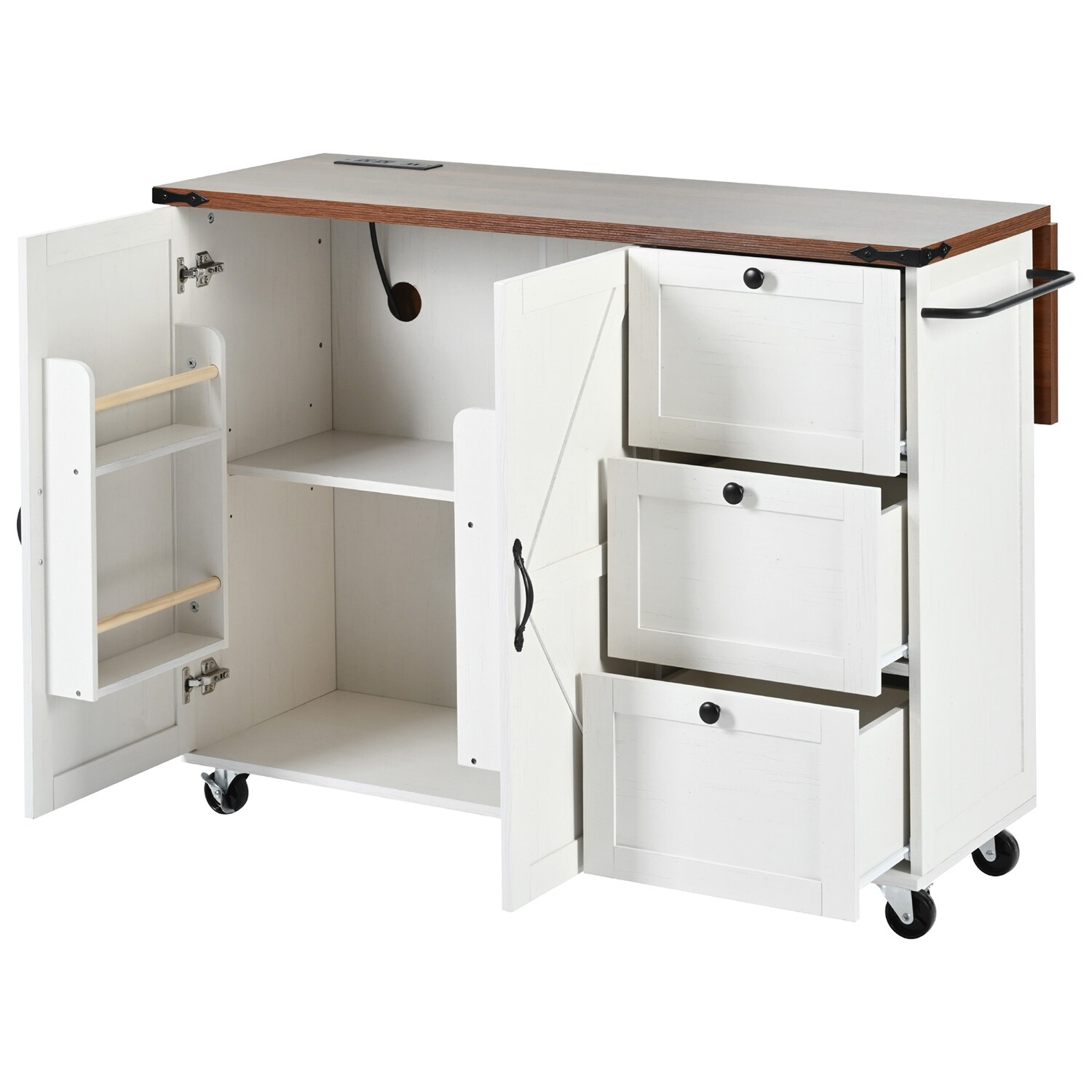 SINOFURN White Mdf Base with Mdf Top Rolling Kitchen Cart (17.7-in x 54.5-in x 36.5-in)