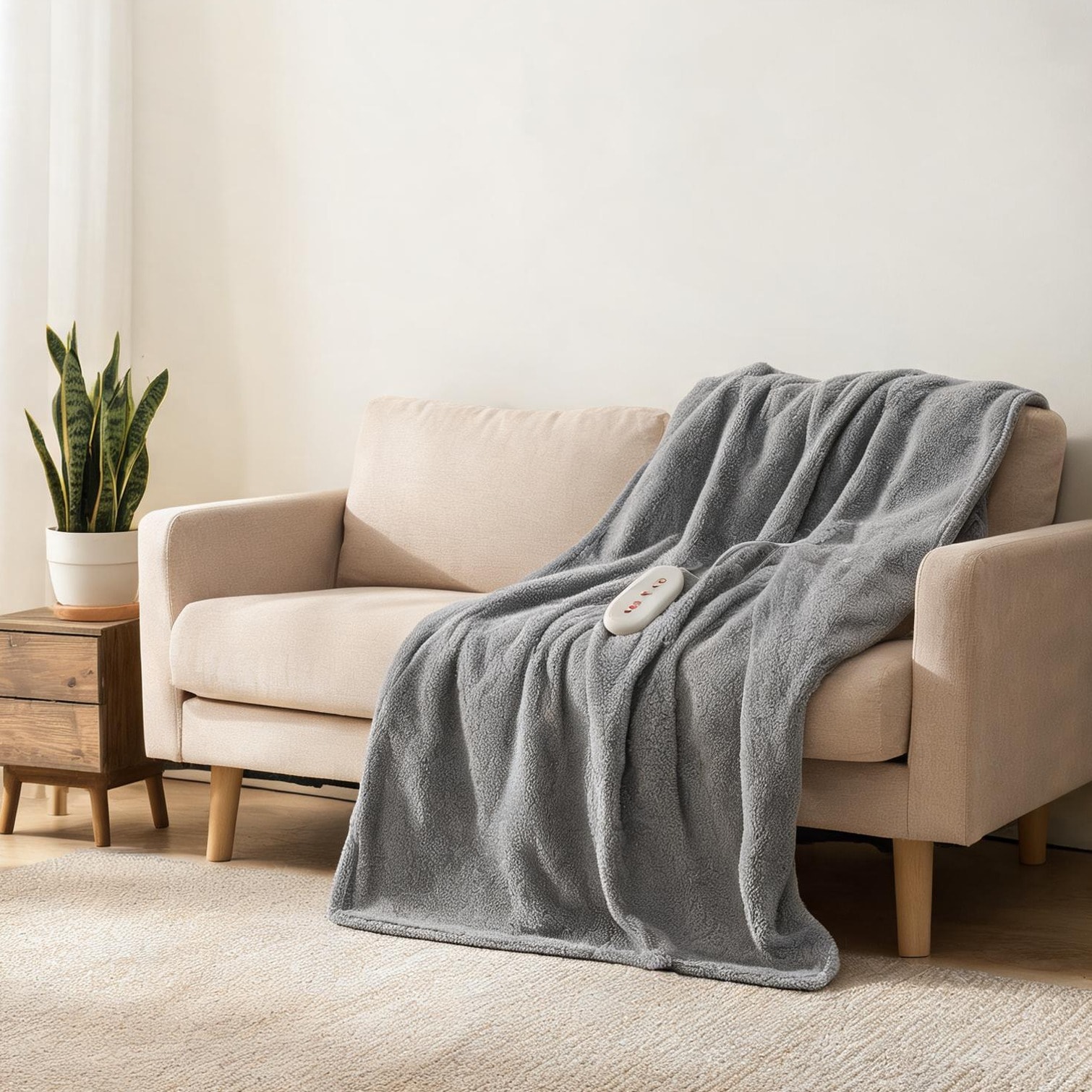 SunJet 60 in Blankets and Pillows featuring Grey Polyester with 5 Settings Soft Gray Heated Throw
