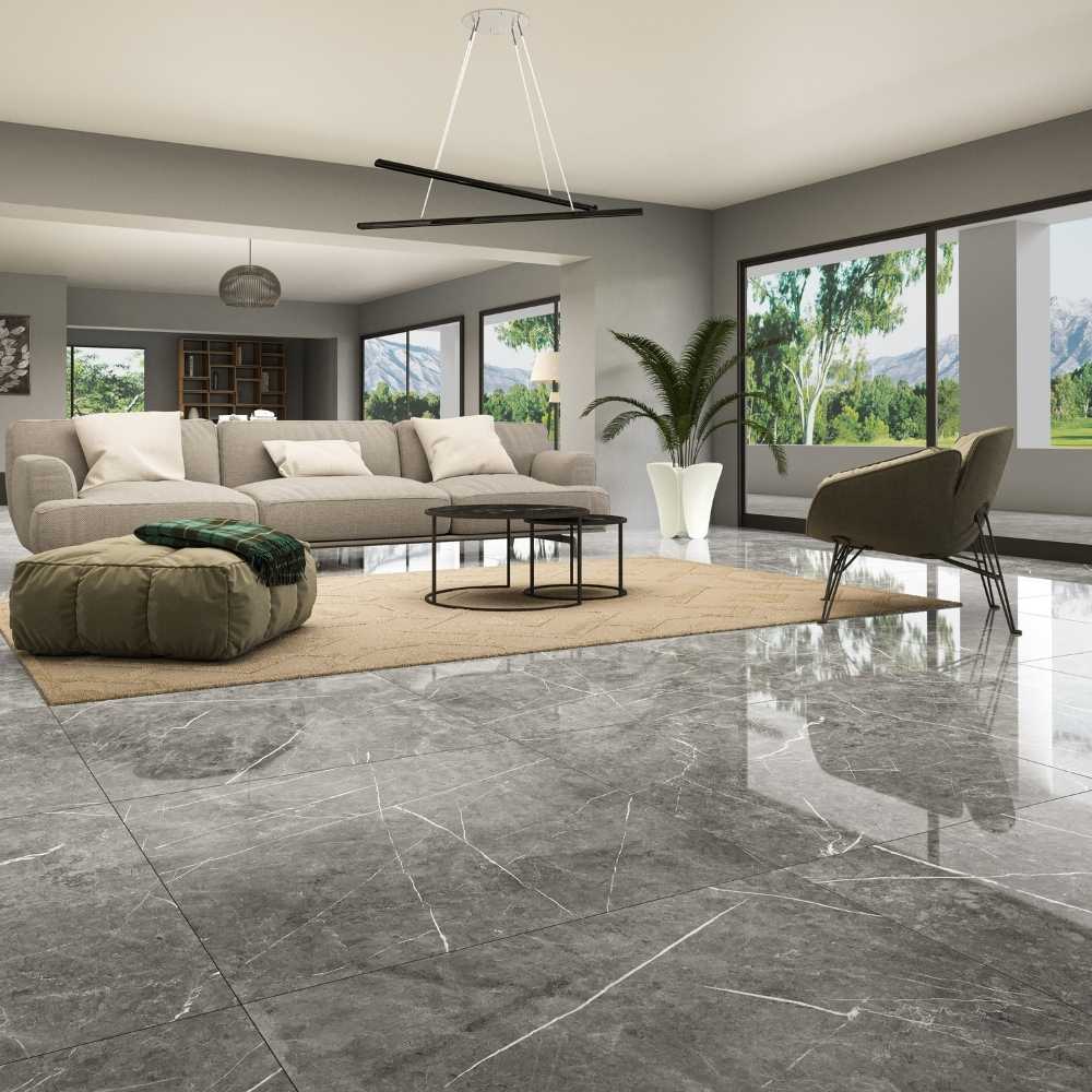 The Tile Life Opera Gray 12-in x 24-in Glossy Porcelain Marble Look ...