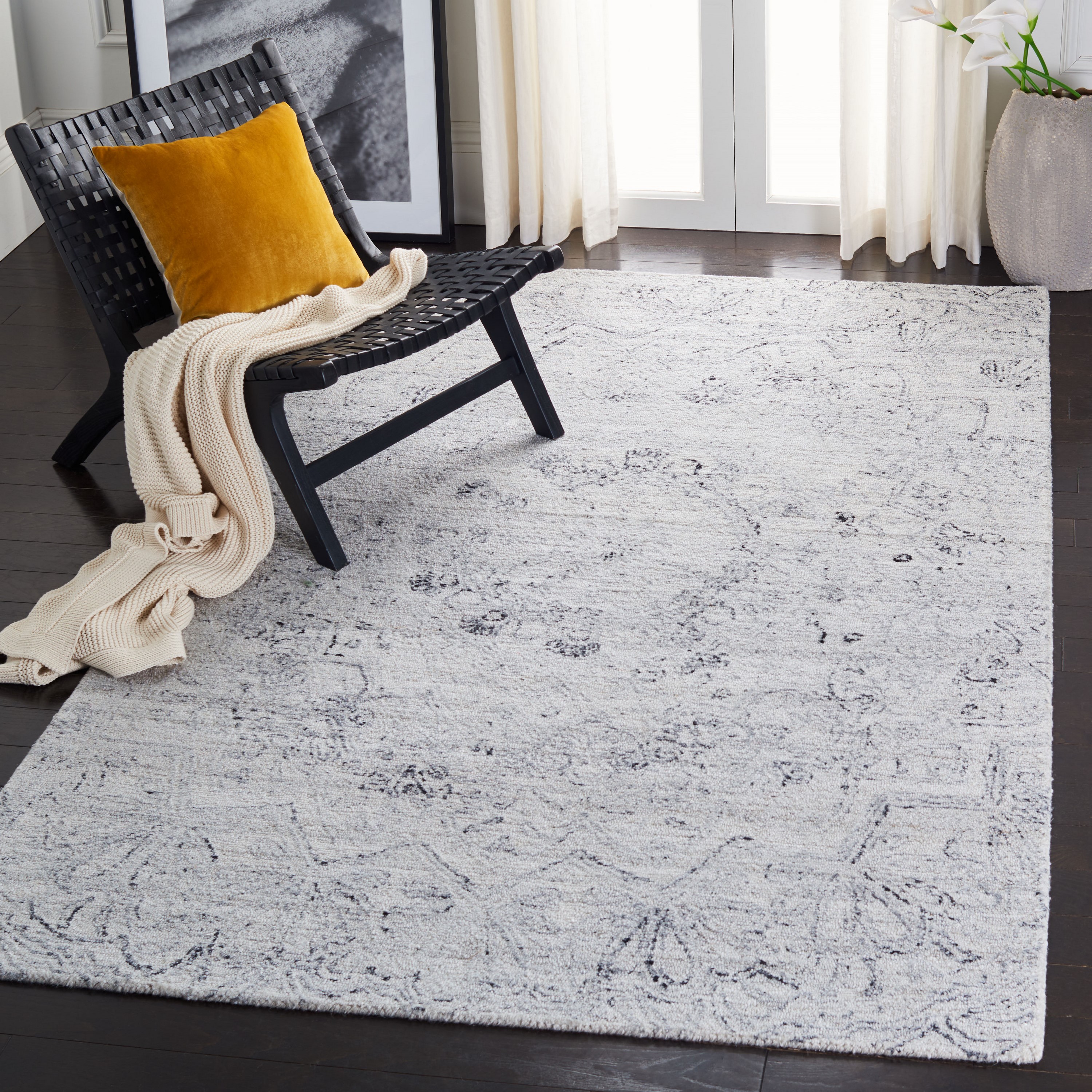 Safavieh ABT145A-3 Abstract Ameri 3 x 5 (ft) Tufted Polyester Ivory/Black Rectangular Indoor Abstract Bohemian/Eclectic Throw rug