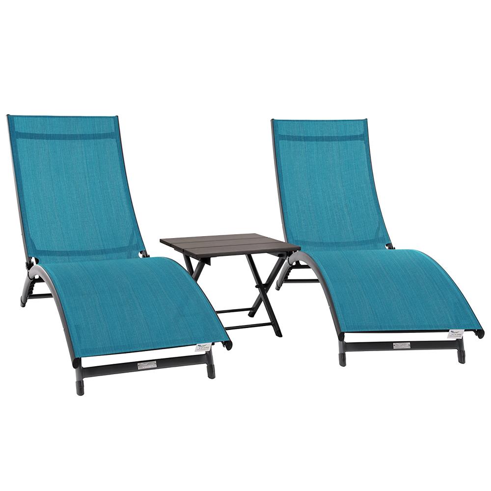 Vivere CORL3-BH CORL3 Set of 2 Stackable Black Aluminum Frame Stationary Conversation Chair with Blue Sling Seat