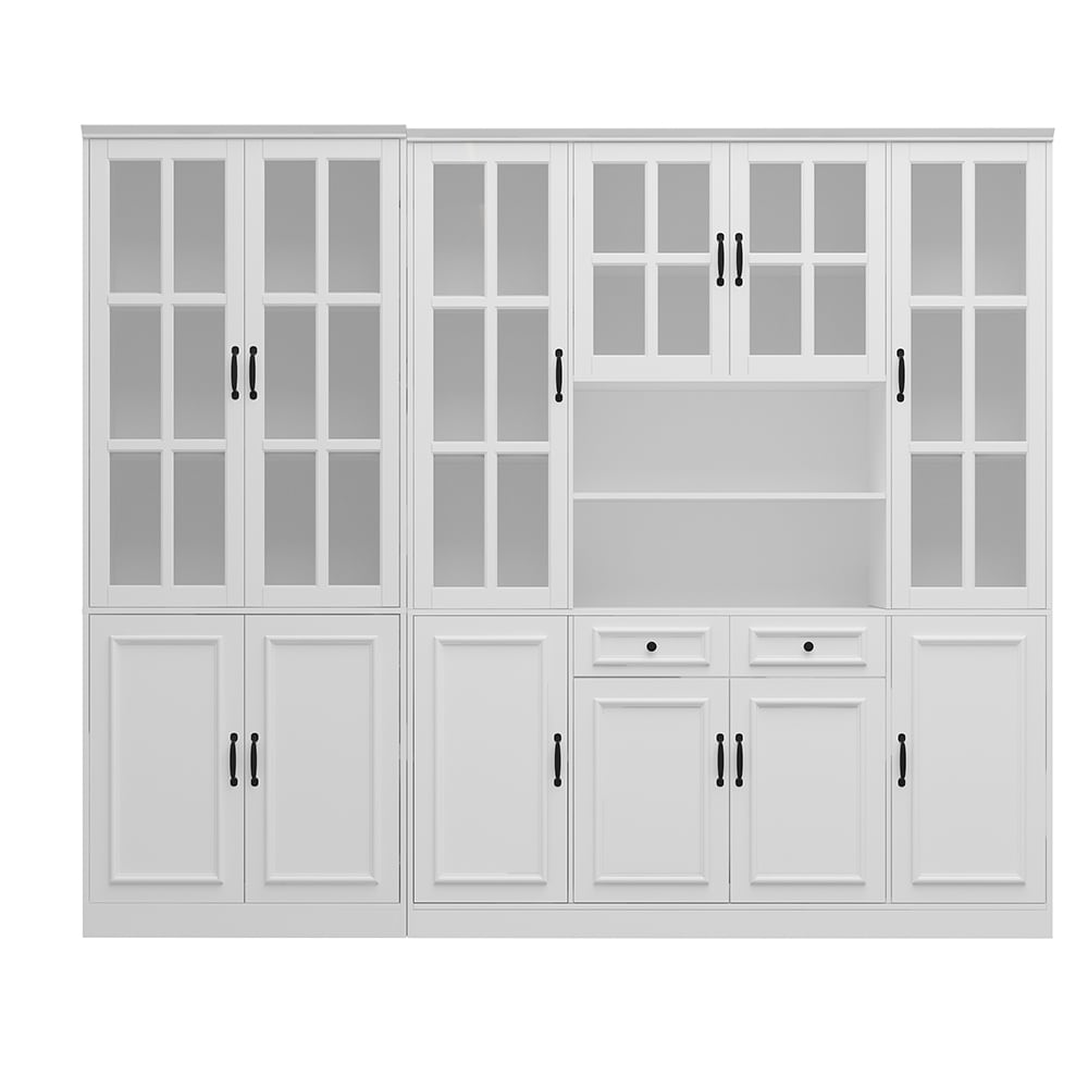 Homsee V-KF020319+321 Elegant Combo Bookcase with Glass Doors Adjustable Shelves 2-Piece Modular Storage Cabinet for Living Room Bedroom Study