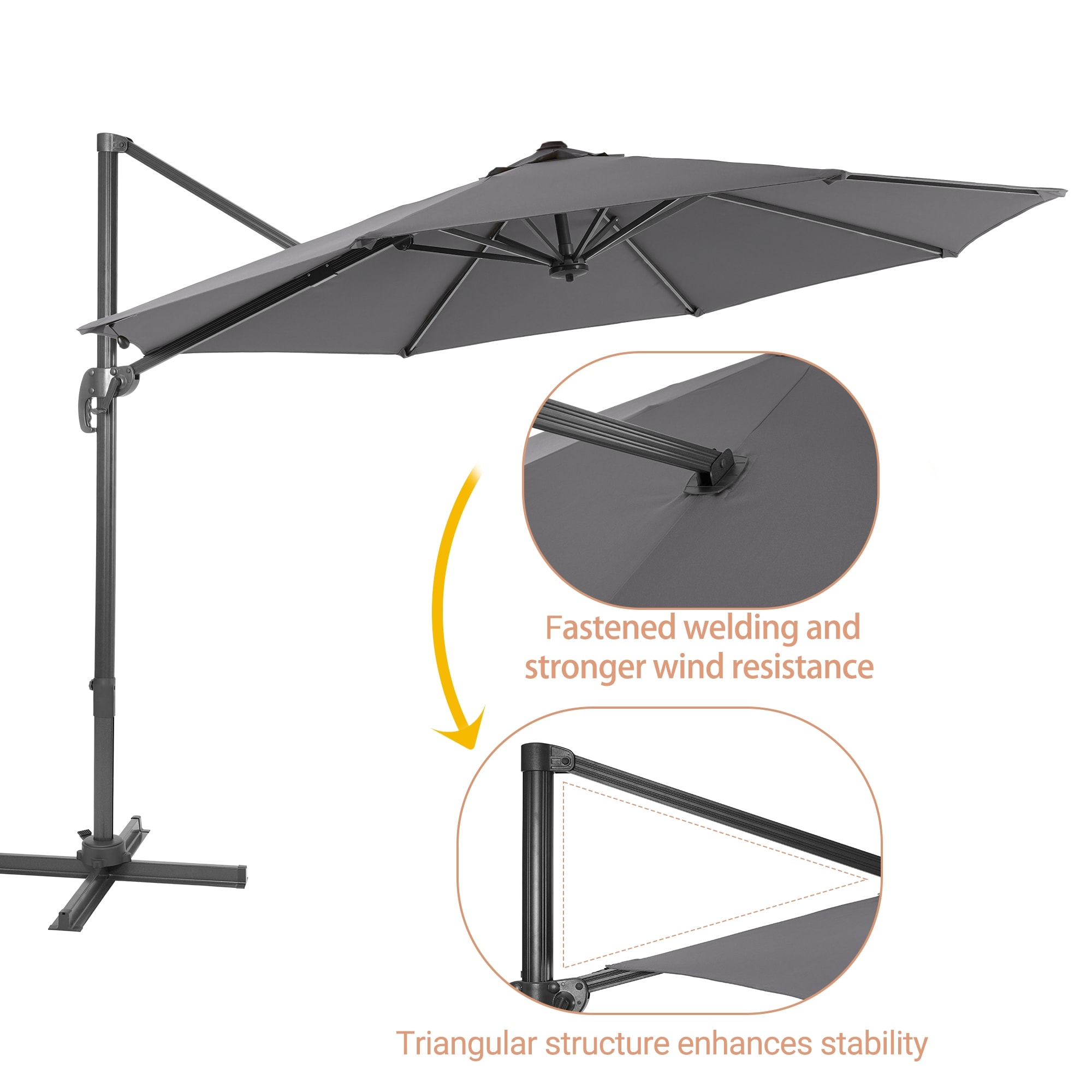 ACEGOSES 10-ft Aluminum Gray No-tilt Cantilever Patio Umbrella in the ...