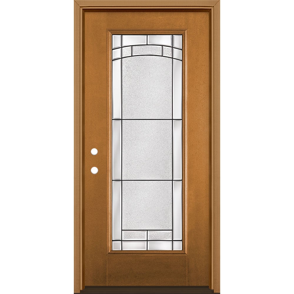 Masonite 3419094 Element 36-in x 80-in x 4-9/16-in Fiberglass Full lite Right-hand inswing Oakcrest Stained Prehung Front Door with Brickmould Insulating core
