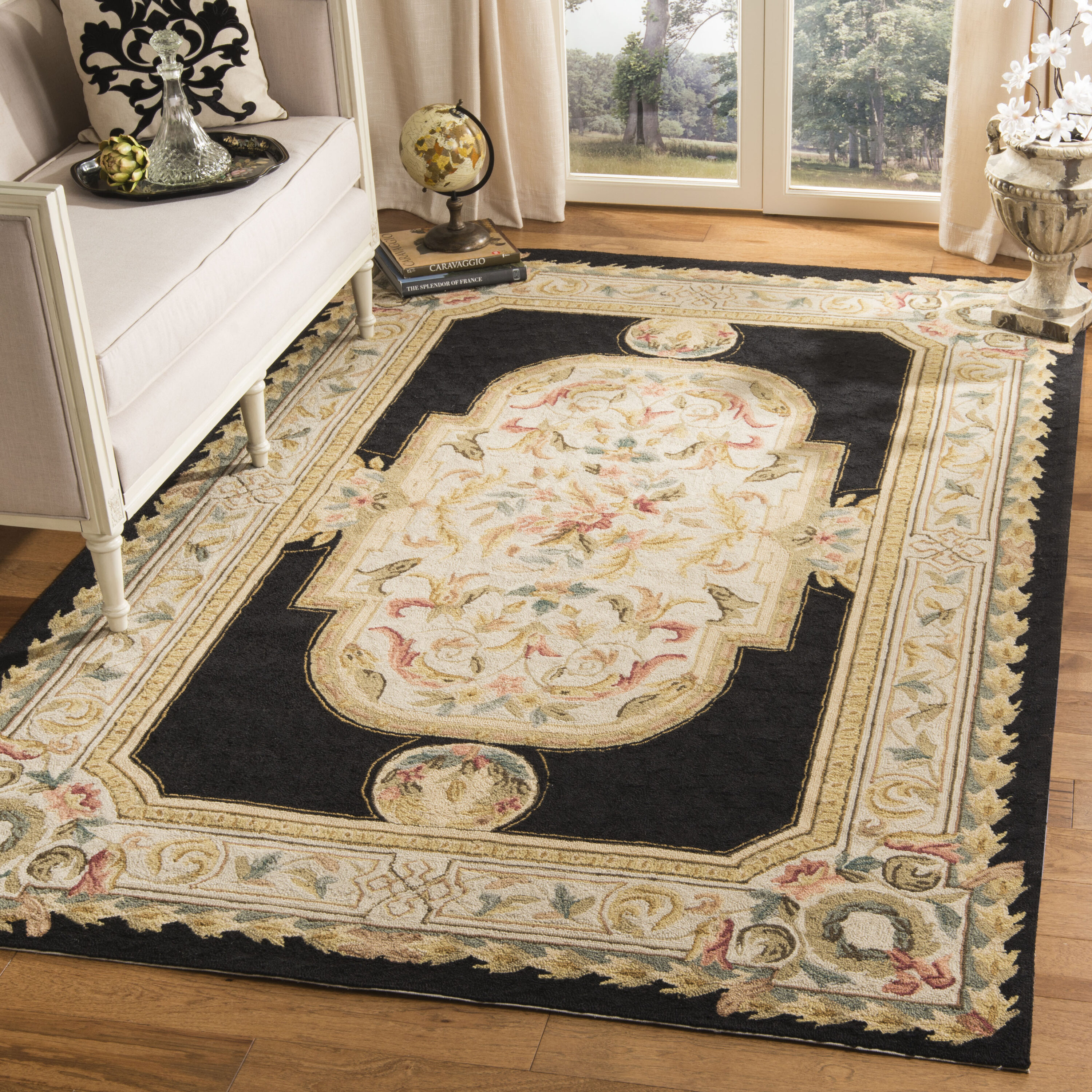 Ez Care 756A  Navy Ivory 6ft x 9ft Traditional Rug
