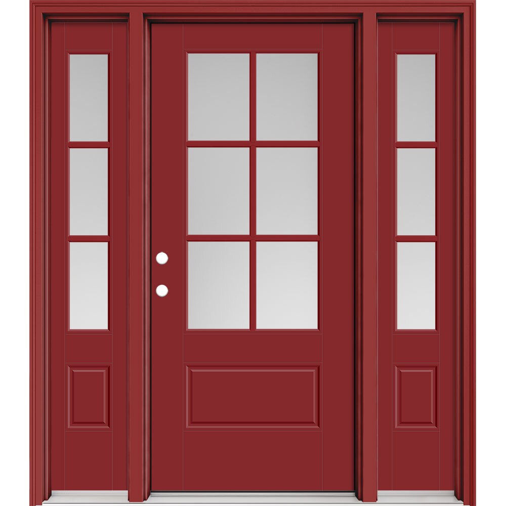 Masonite Performance Door System 64 In X 80 In Fiberglass 3 4 Lite Right Hand Inswing Roma Red