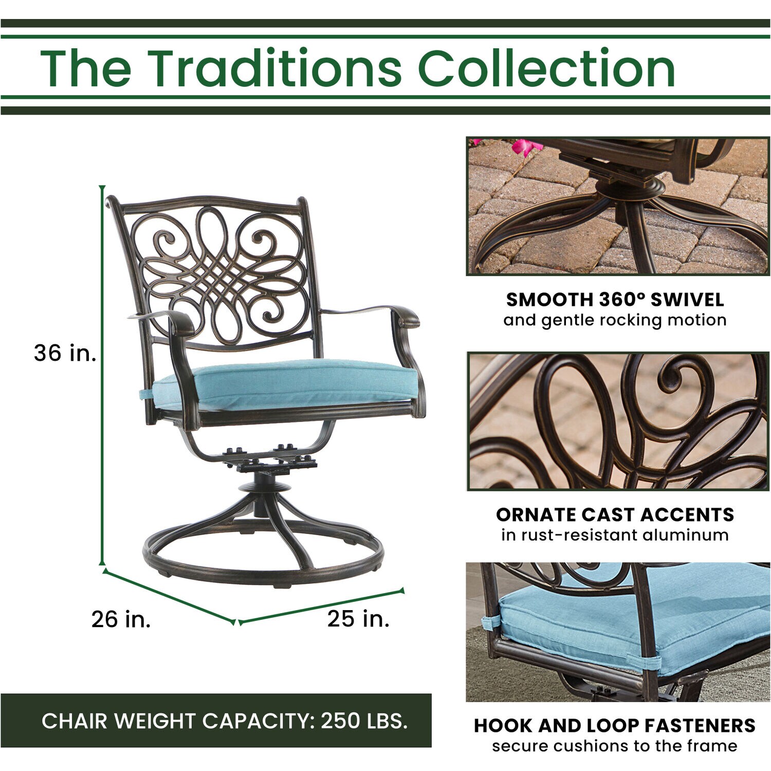 Bronze Aluminum Outdoor Dining Set with Blue Cushions