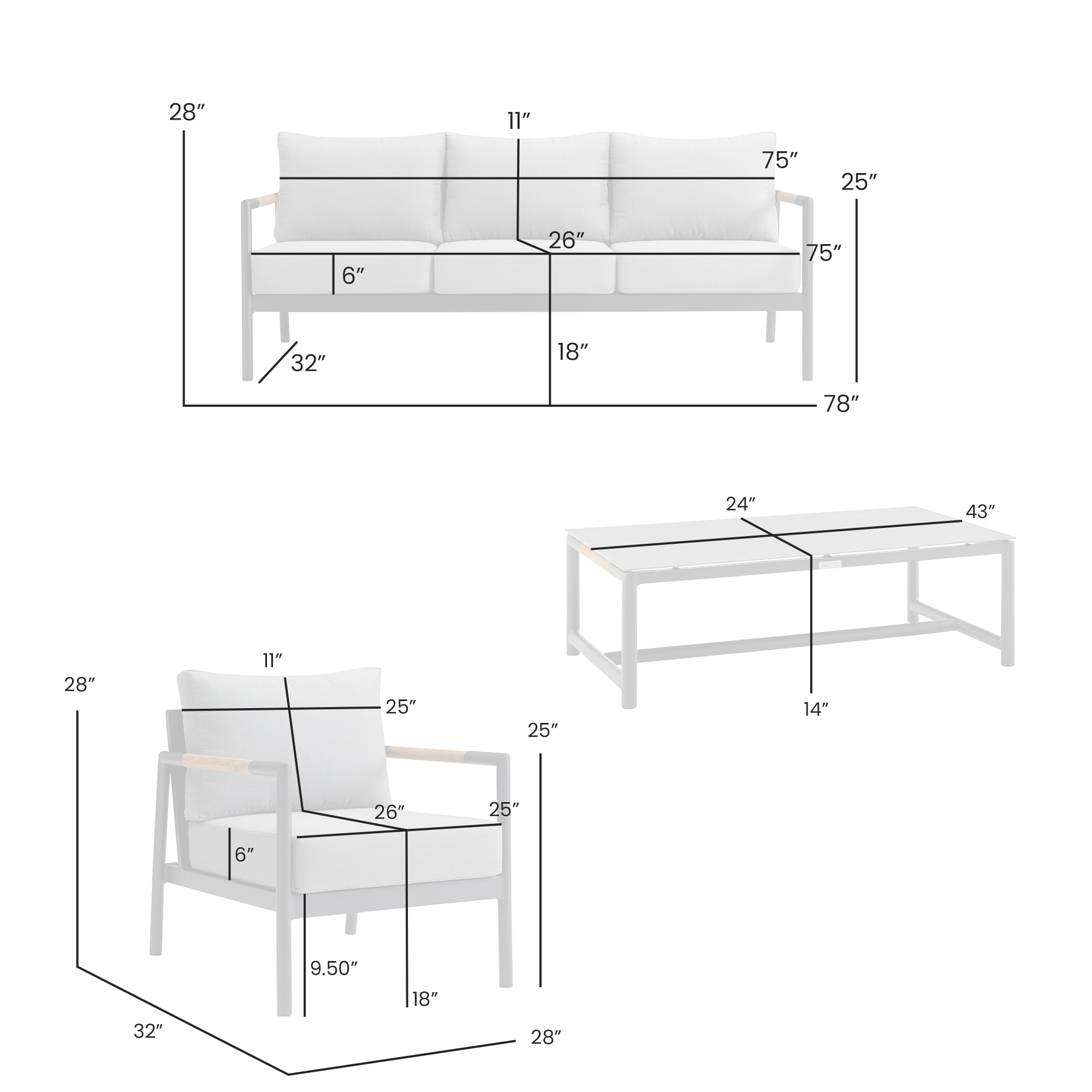 5-Person Black Aluminum and Teak Outdoor Seating Set with Gray Cushions