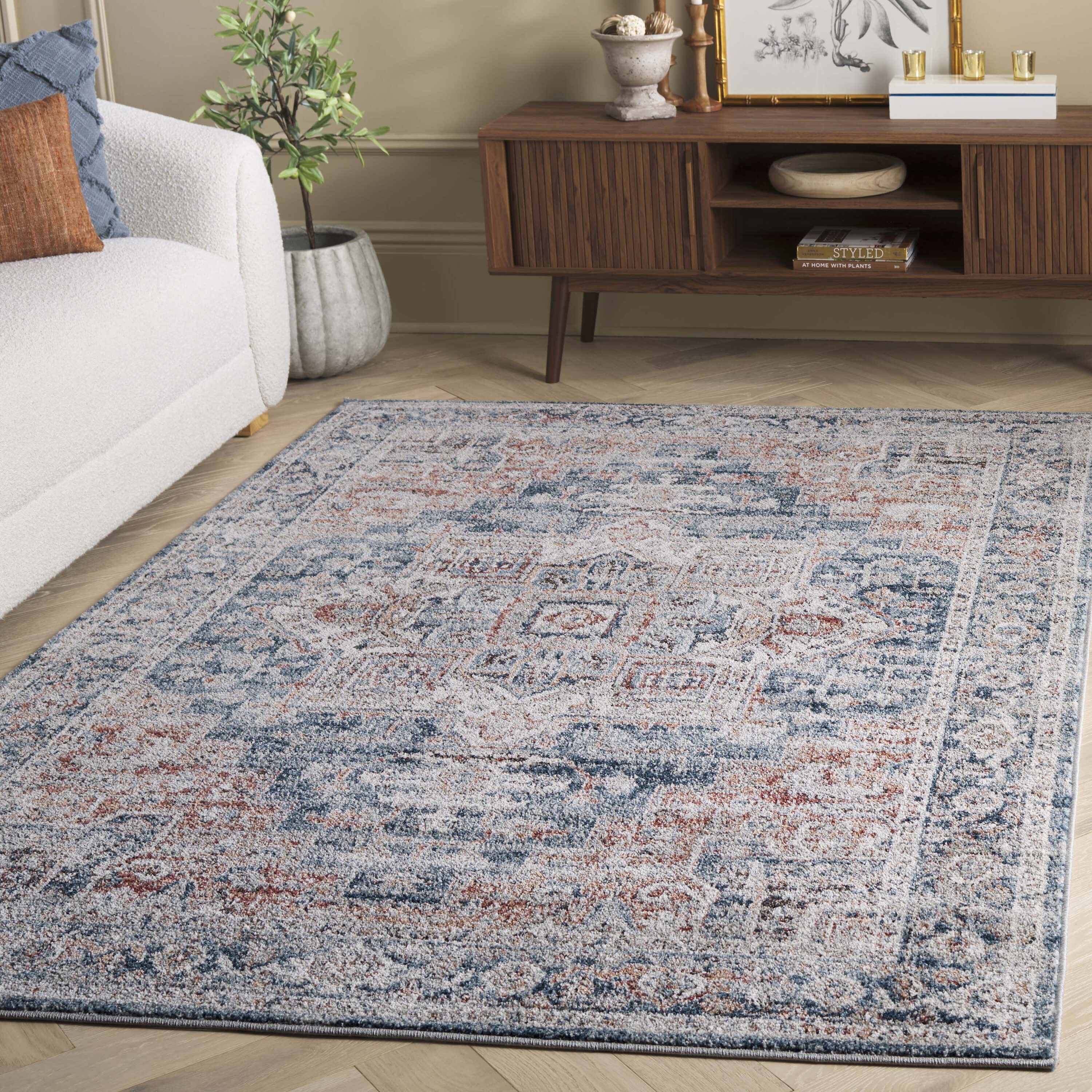 Vintage Tabriz 208M Blue/Rust 4 x 6 Rectangular Area rug