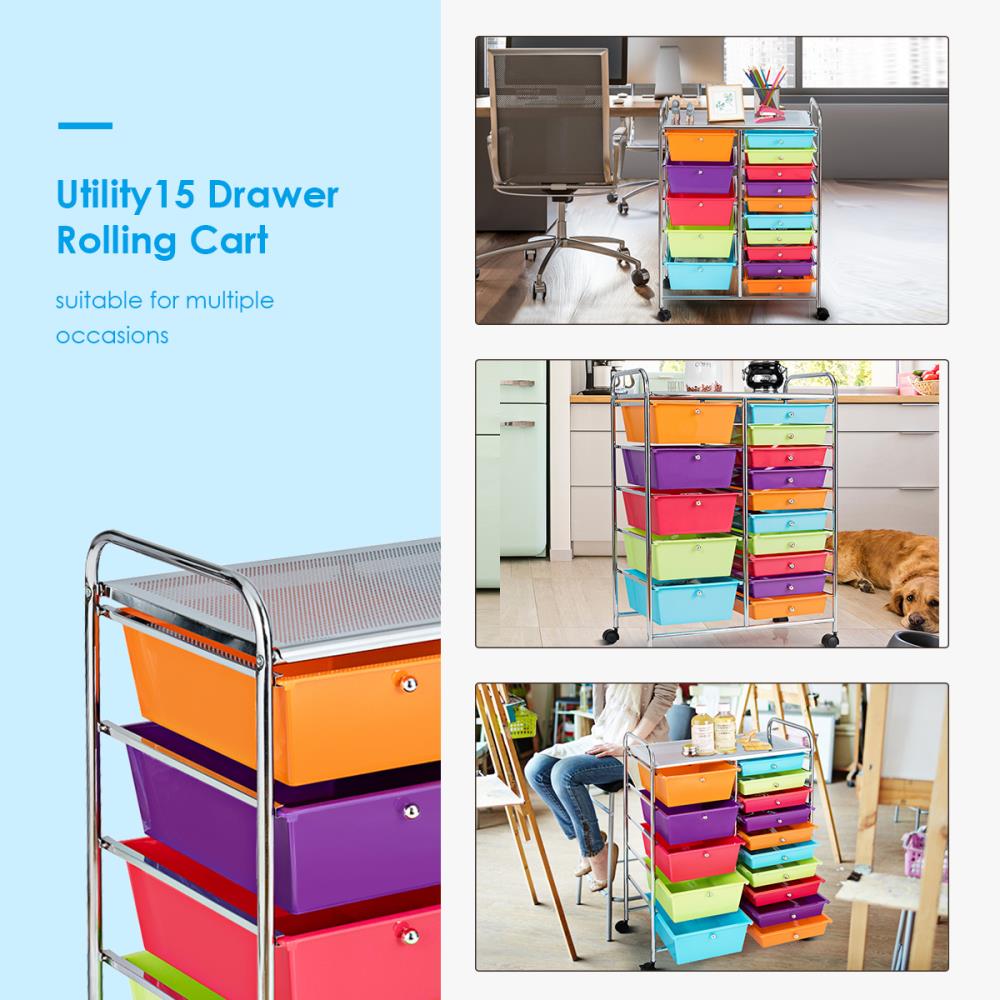 Goplus Costway 15-Drawer Rolling Storage Cart - Multiple Colors