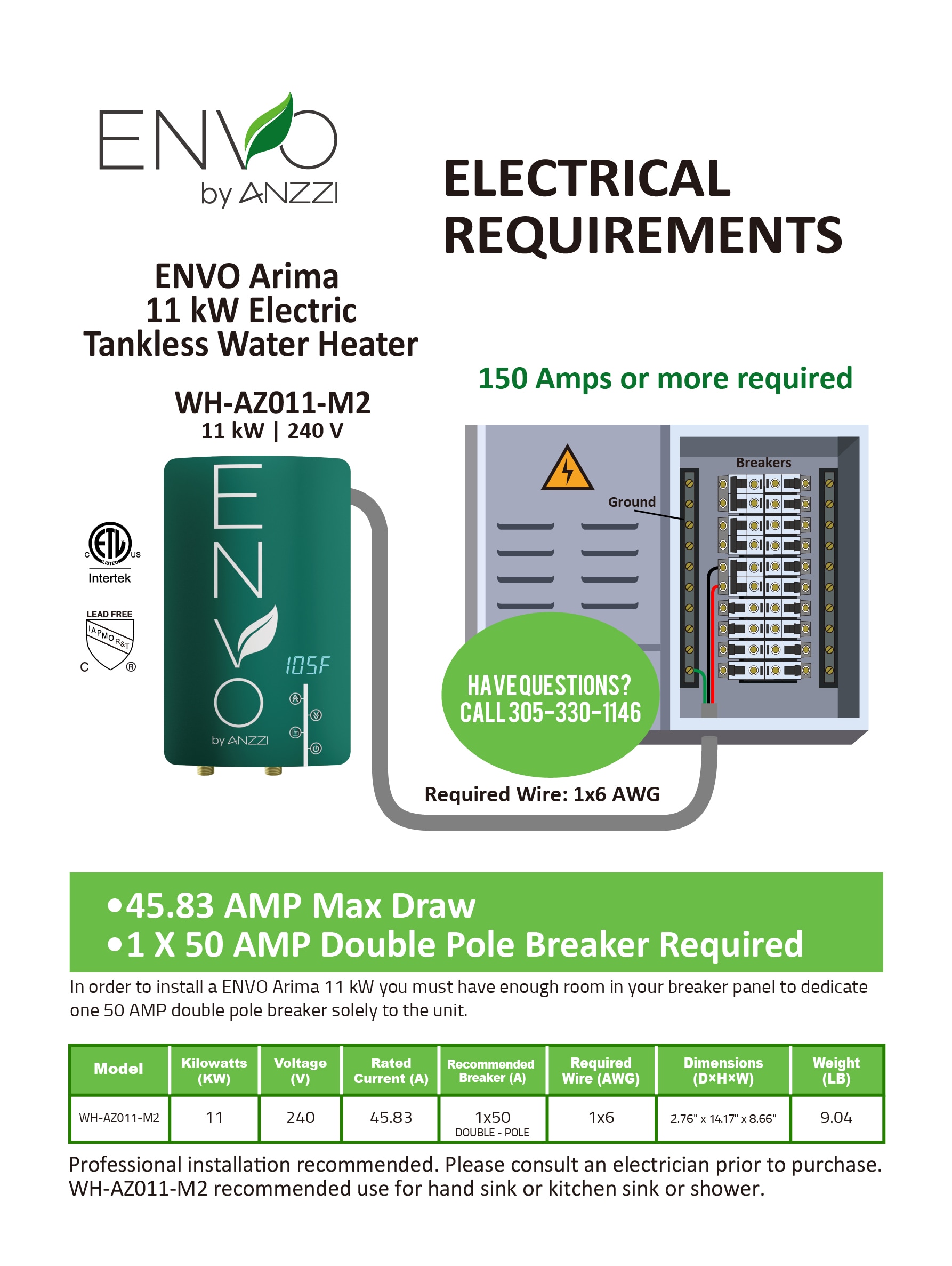 Envo Green Electric Tankless Point of Use Water Heater