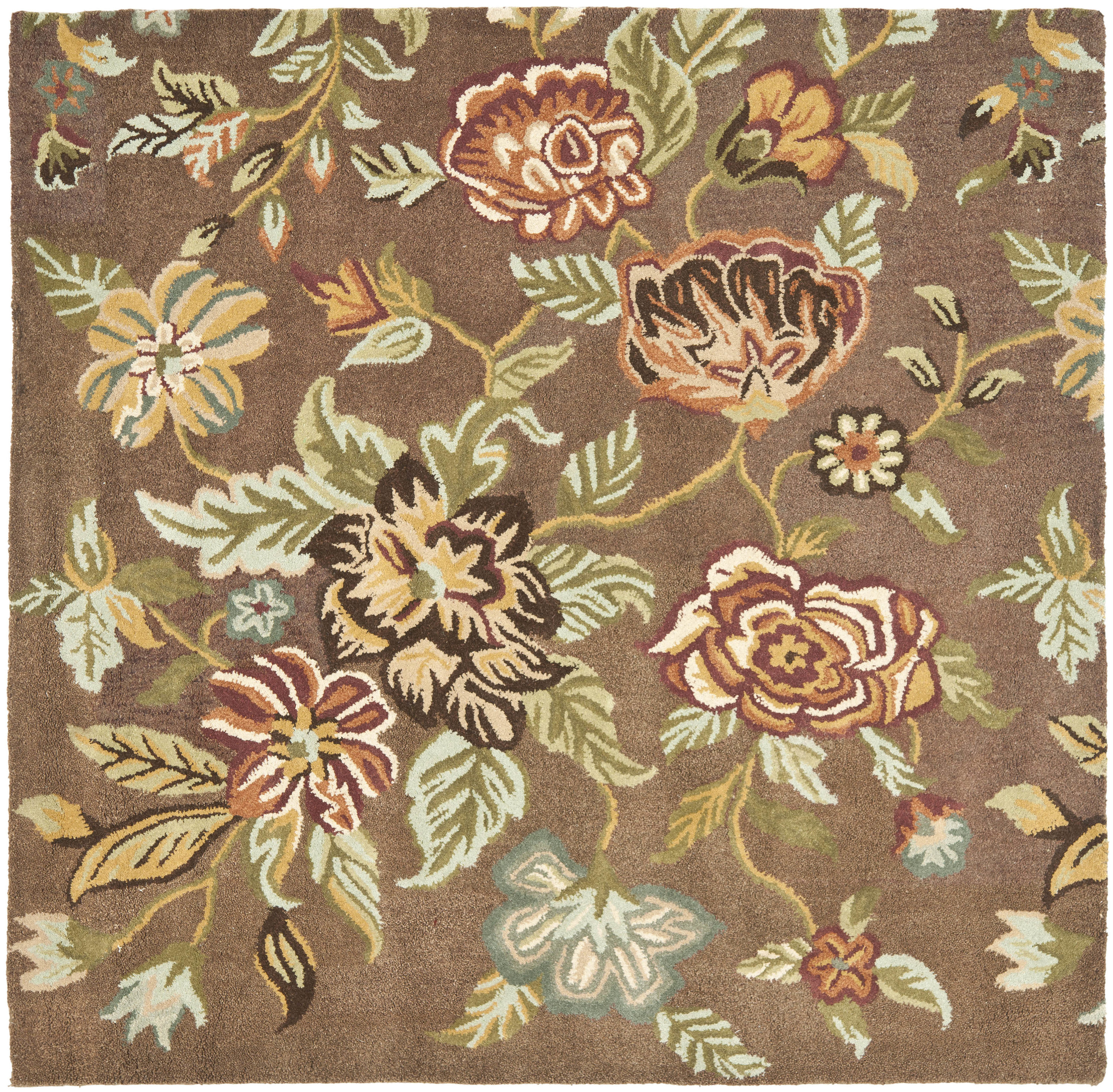 Blossom Brown Floral Hand-Tufted Wool 6' Square Rug