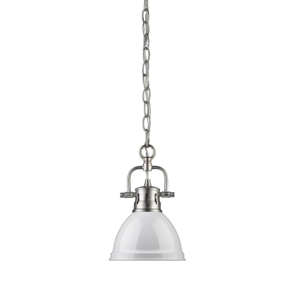 Golden Lighting 3602-M1L PW-WH Duncan 1 -Light Pewter Transitional Dome Mini Hanging Pendant light