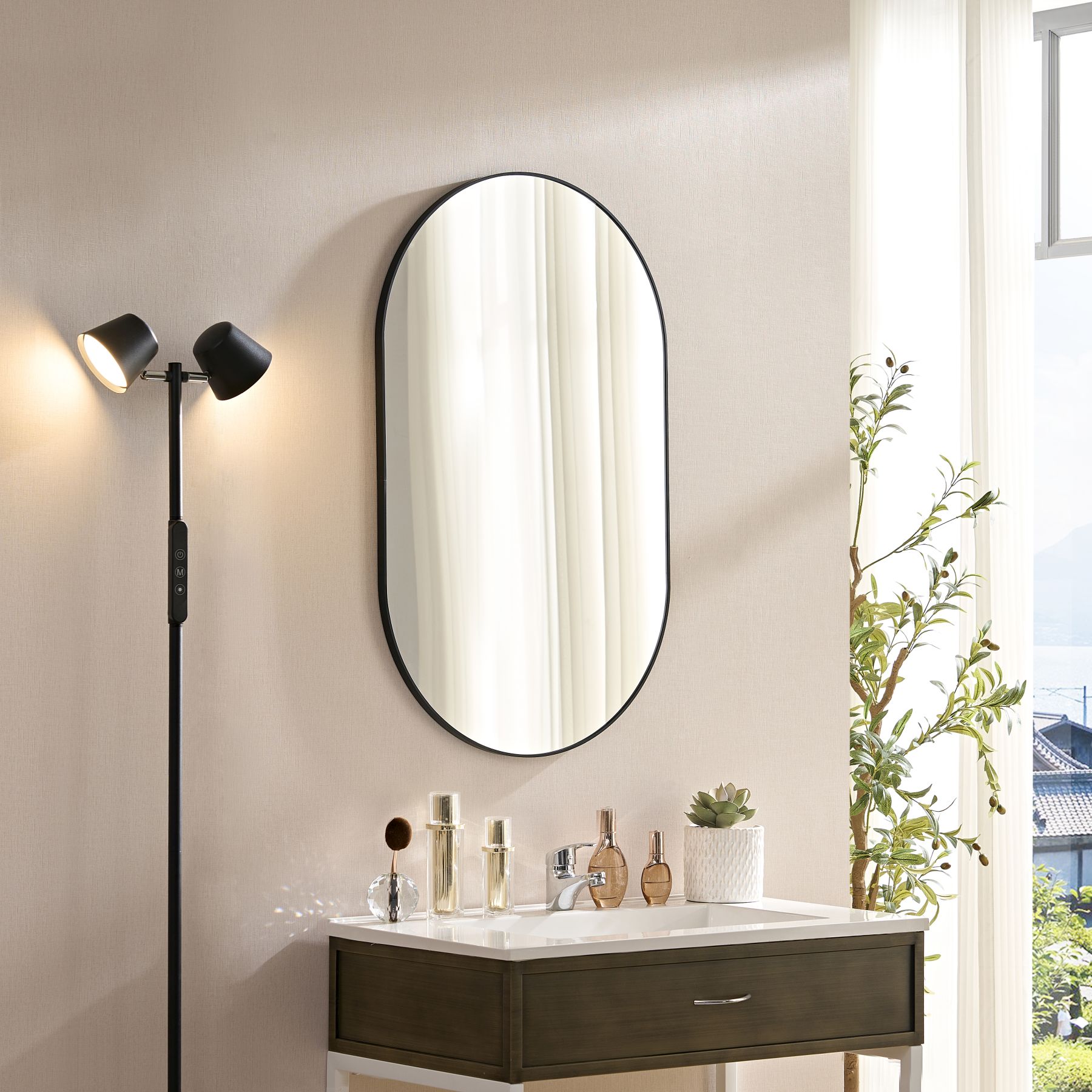 Blisstyle ZZZ1734UHTEUY PREMIUM 22-in x 36-in Polished Oval Bathroom Vanity Mirror ( Black )