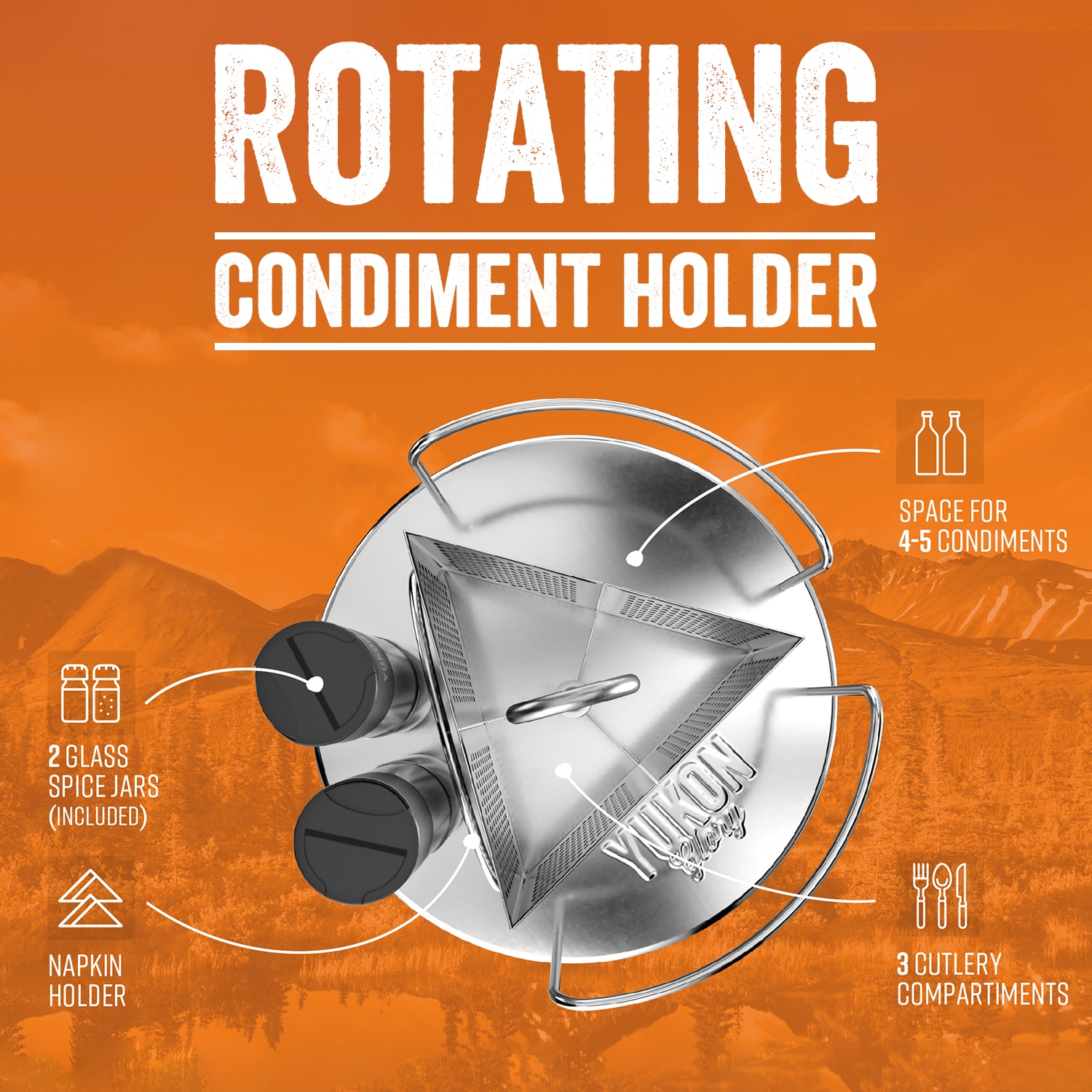 Stainless Steel Rotating Condiment Caddy with Utensil Holder