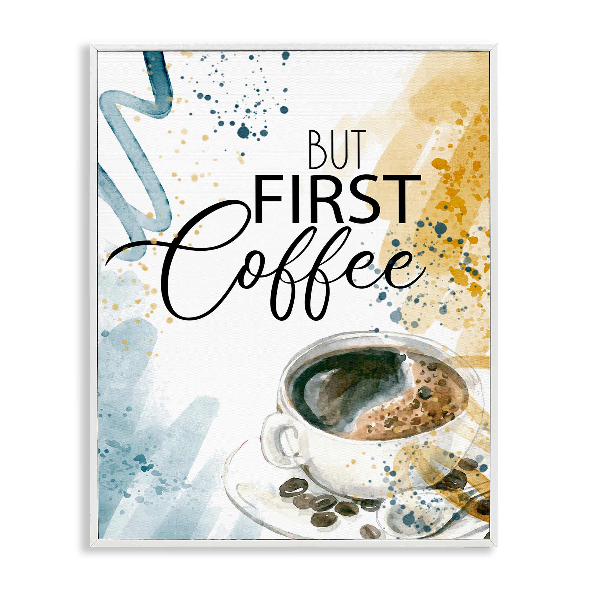Stupell Industries BS-474-WFR-16X20 Modern But First Coffee Framed Giclee design by Kim Allen
