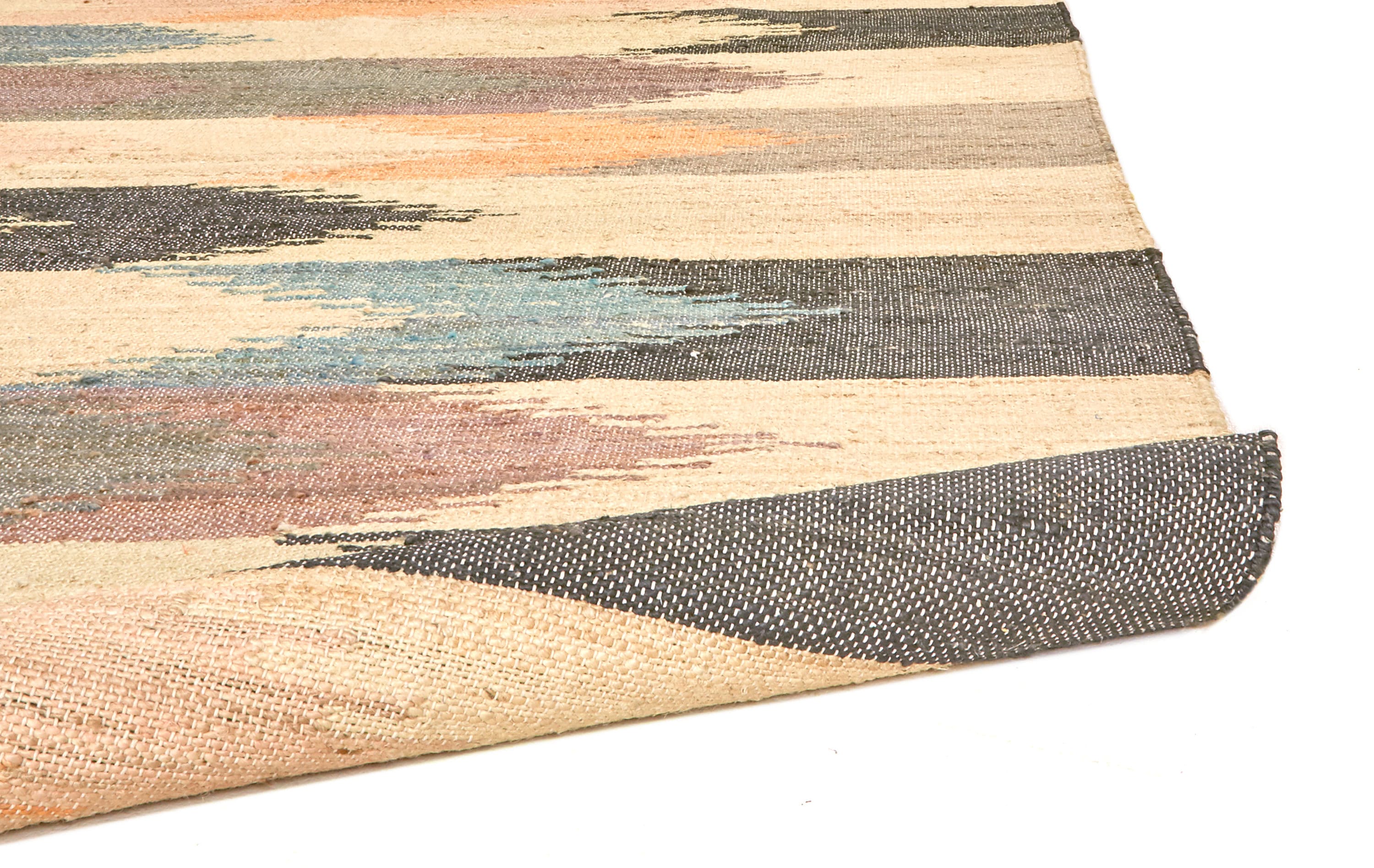 Cara Southwestern Blue Geometric Wool 9' x 12' Dhurrie Rug