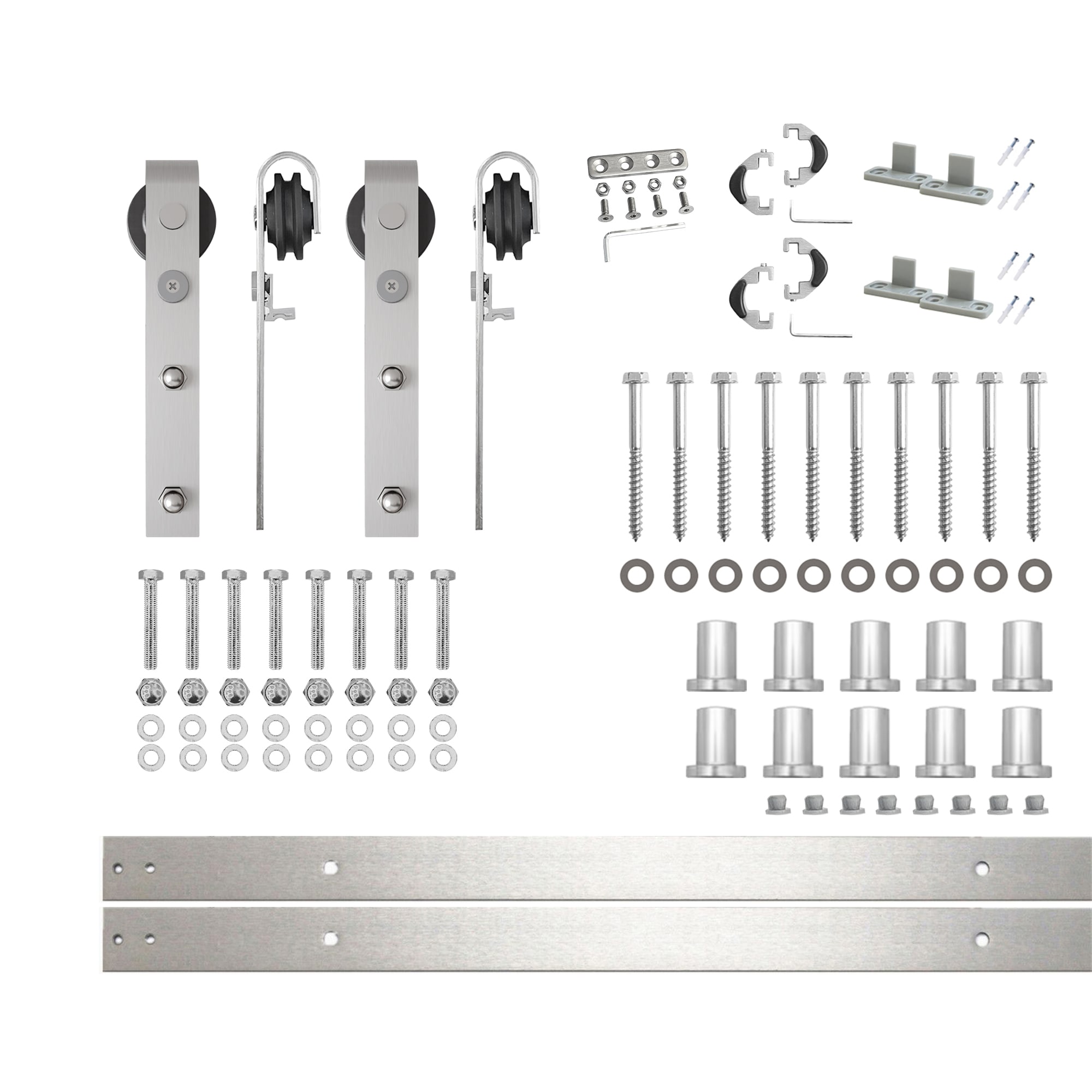 HOMACER YT2DNZ144C 144-in Brushed Brushed Nickel Indoor J-strap Double Barn door hardware kit