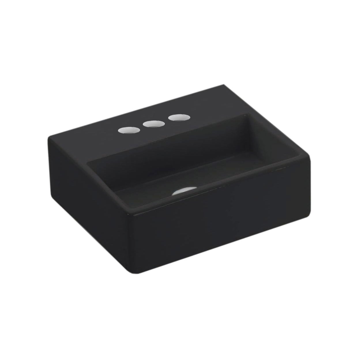 WS Bath Collections QUATTRO 30.03 BG Quattro Ceramic Wall-mount Rectangular Modern Glossy Black Bathroom Sink ( 13-Inches x 11.2-Inches )