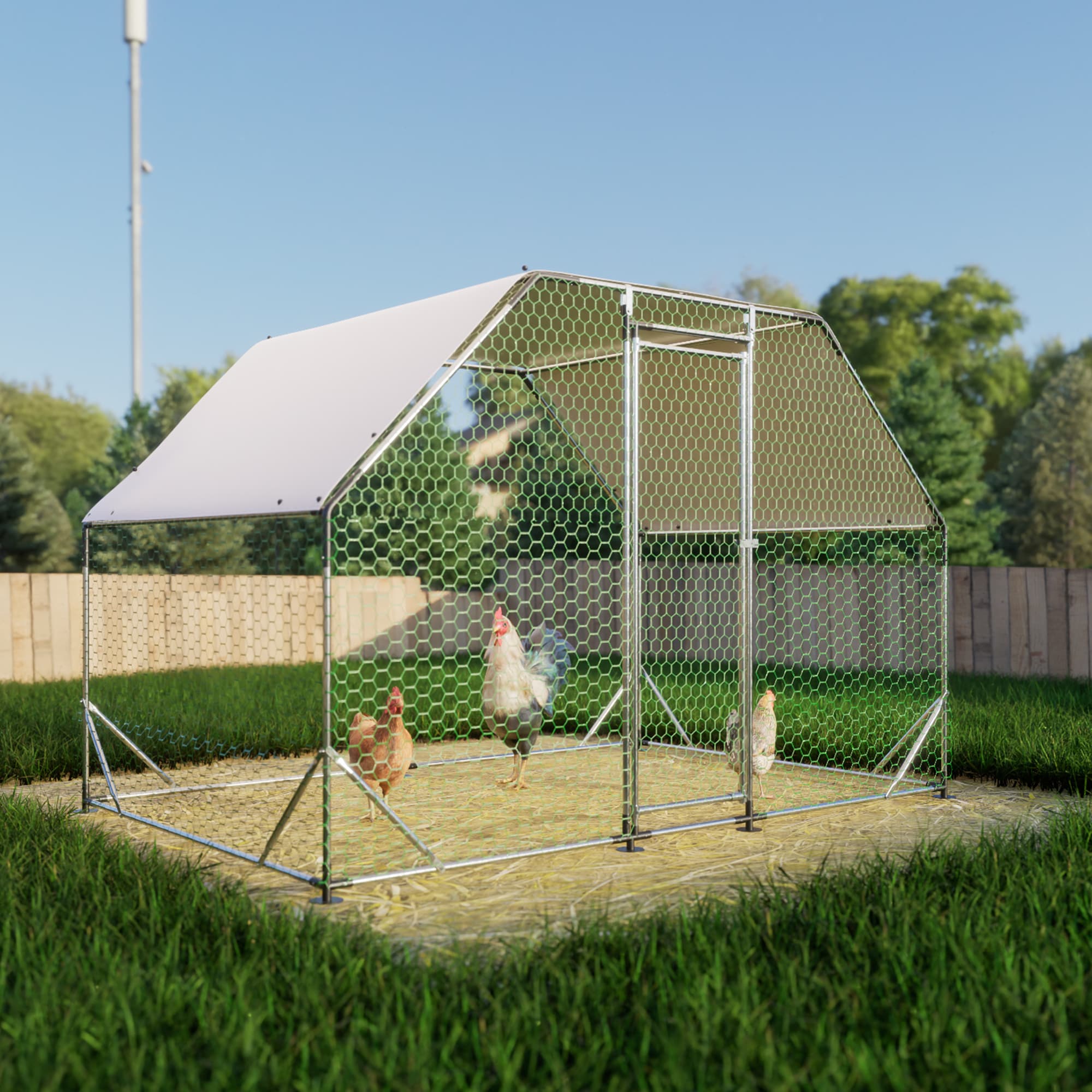 GDFStudio 329399 Anderson Metal Large Chicken Coop Walk In Cage 9.94X6.46X6.36Ft Waterproof Cover Flat Shape