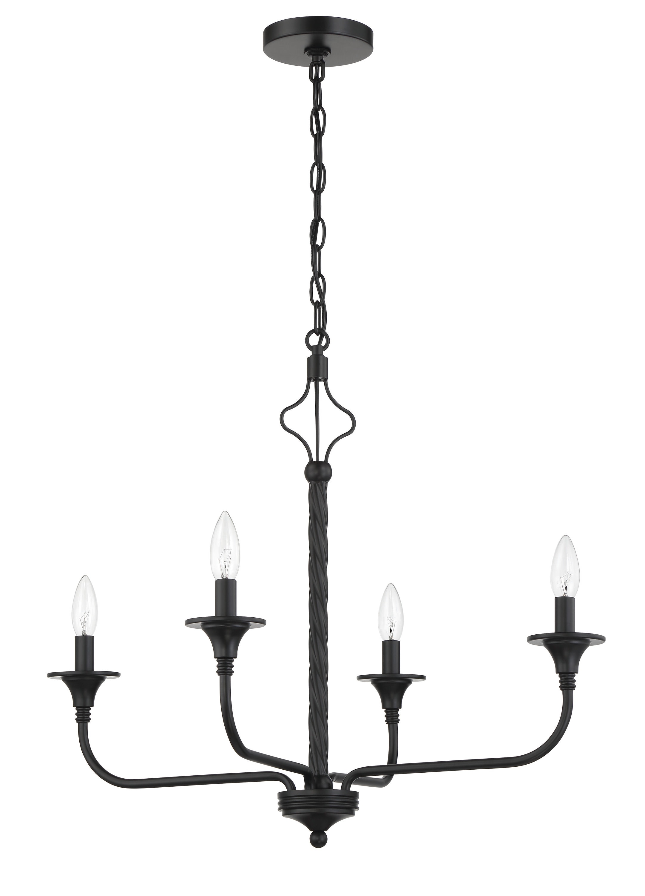 Craftmade 57024-FB Jolenne 4 -Light Matte Black Traditional Bare bulb For Use in Bedrooms, Dining Rooms, Foyers, Living Rooms Chandelier