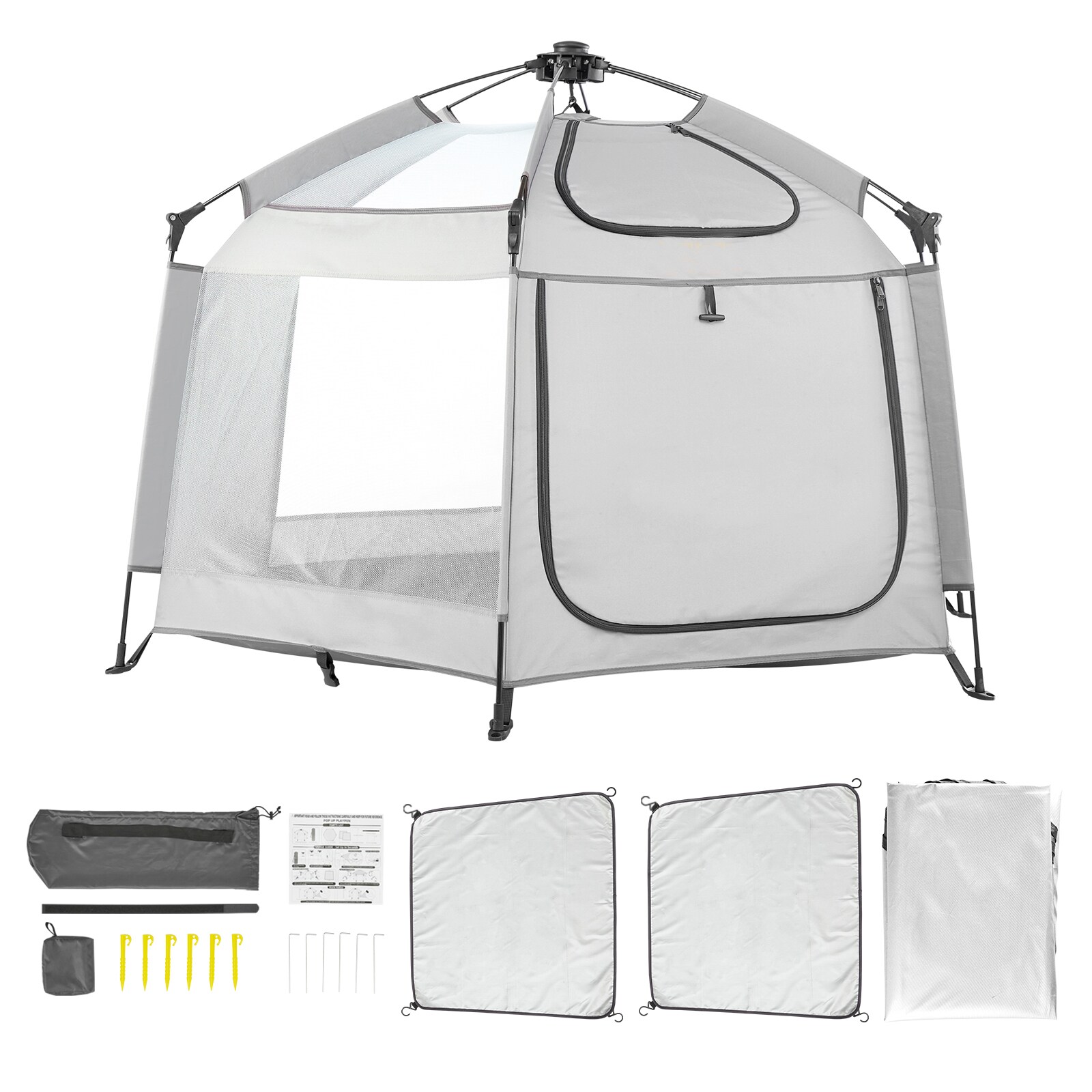 GIVIMO Pop-Up Baby Playpen with Canopy 59.8x59.8-in Indoor Outdoor Portable Play Yard with 3 UPF 50+ Sun Shades and Travel Bag for Park Beach Home