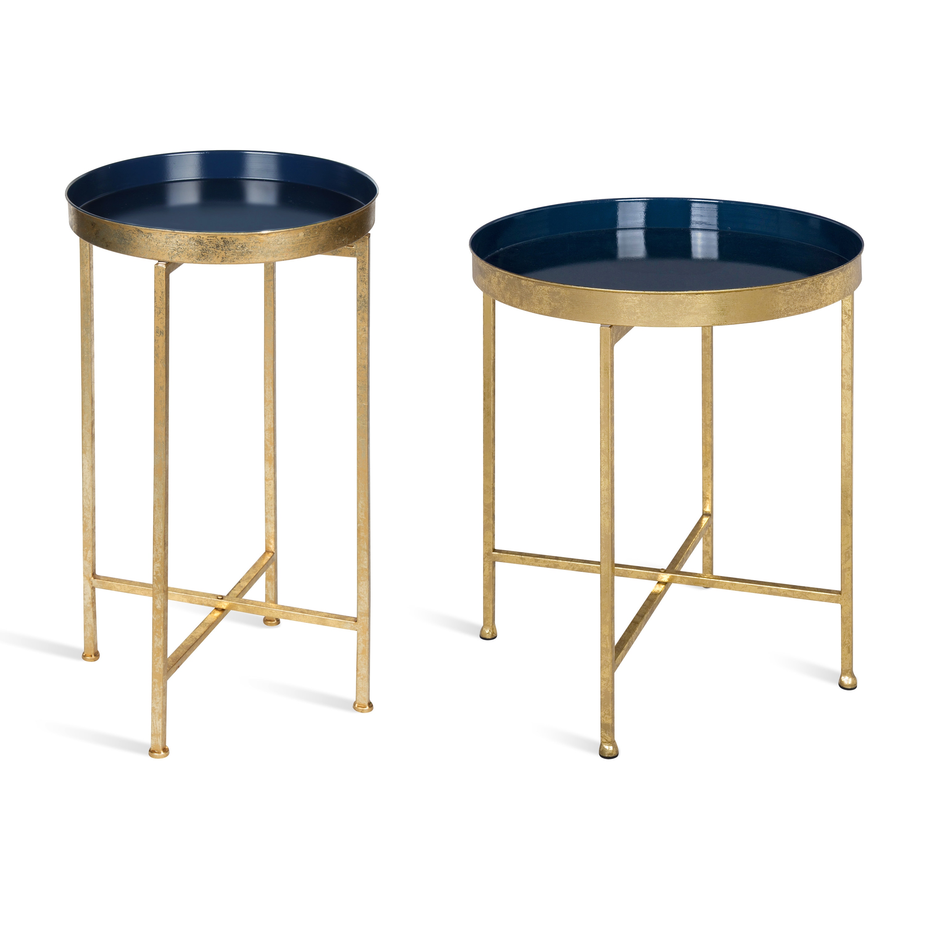 Celia Navy Blue Round Metal Foldable Tray Accent Table