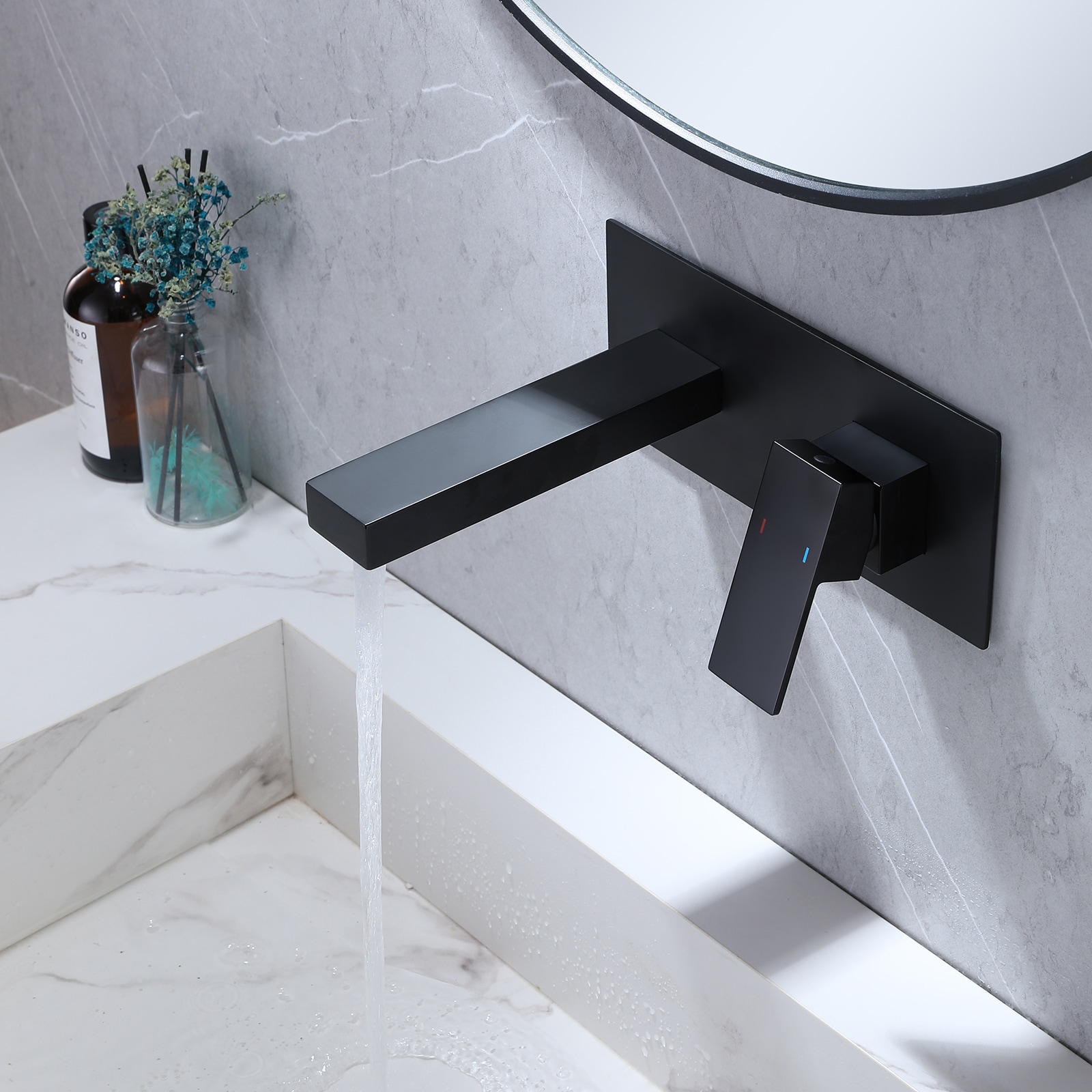 BWE Matte Black Wall-mount 1-Handle Bathroom Sink Faucet With Deck ...